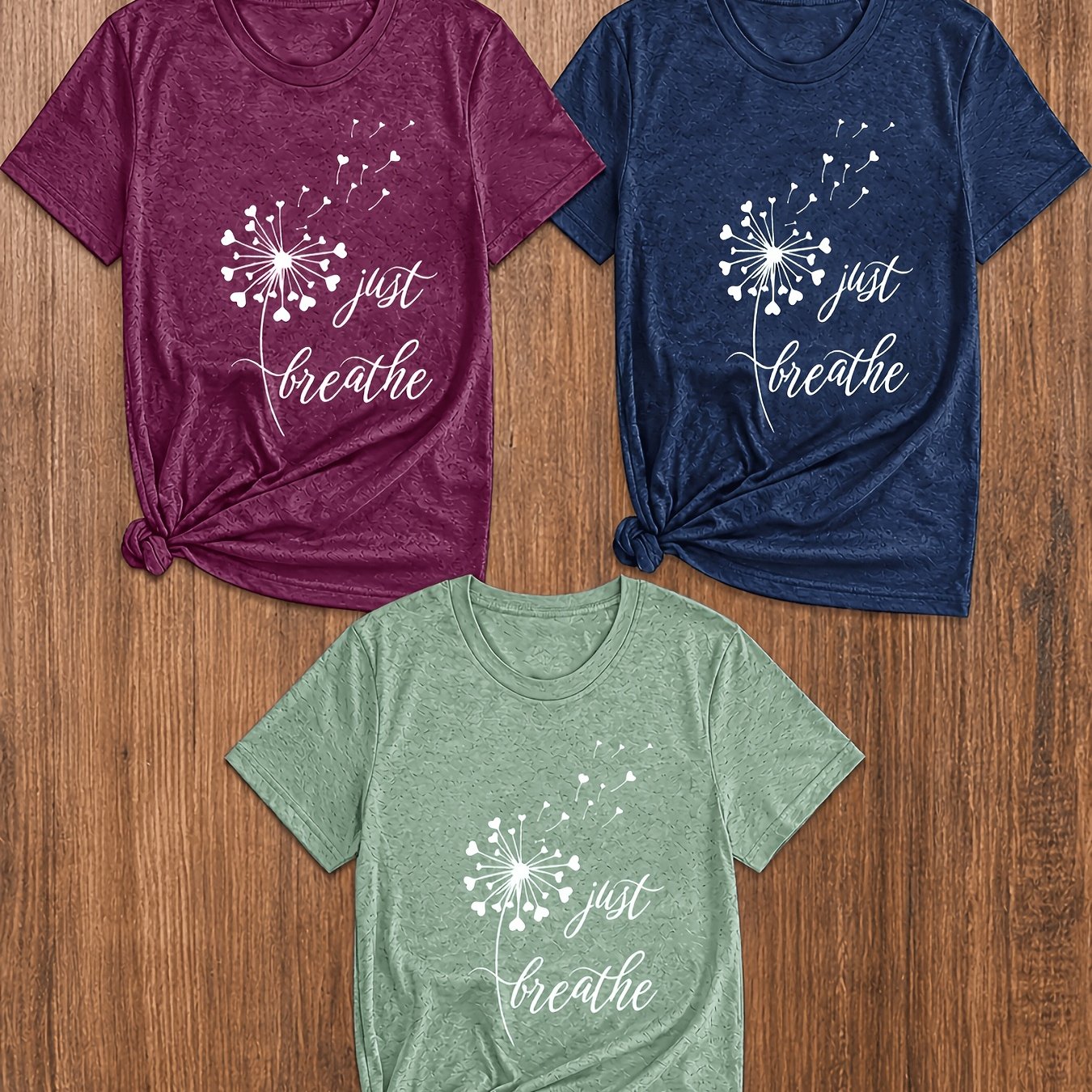 Plus Size, 3pcs Printed Round Neck T-shirt, Casual Short Sleeve T-shirt For Spring/summer, Women's Clothing