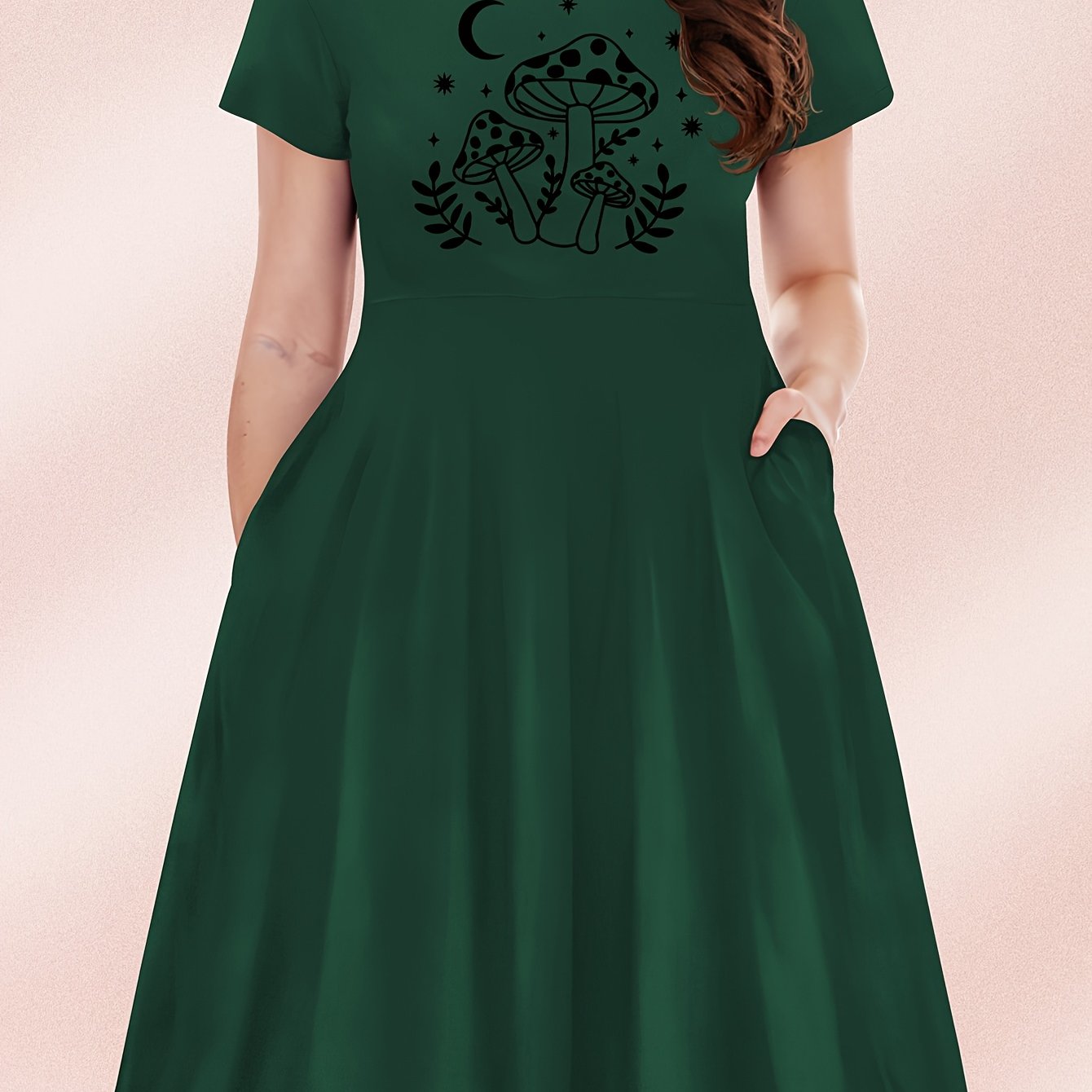 TEMU Plus Size - Plus Size - Mushroom Patterned Printed Dress