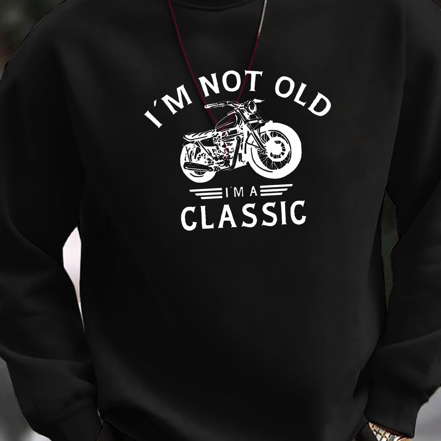 TEMU ファッショントレンディ ヴィンテージ モーターサイクルレター メンズ プリント カジュアル スポーツ マルチユース クルーネック スウェットシャツ, ブラック, ネイビーブルー, グレー, バーガンディ