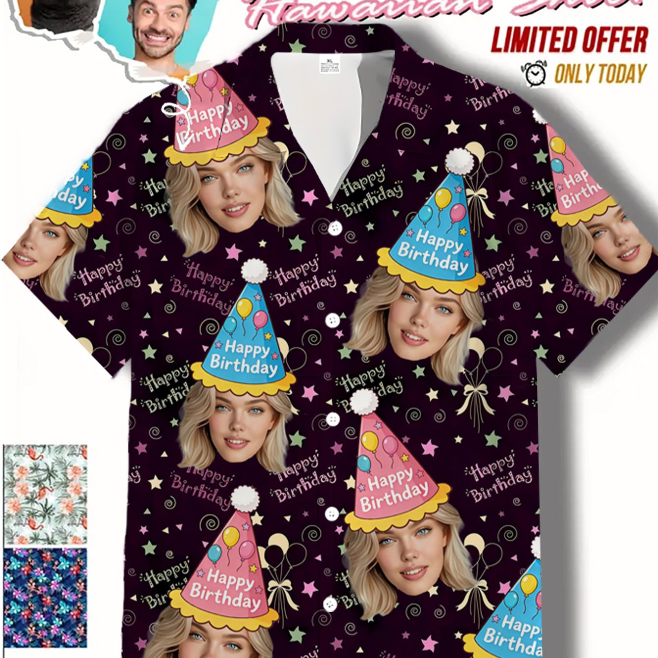 TEMU Custom Hawaiian Shirt With Personalized Photo/text - Lapel Collar Button-front Button Suitable For Birthday Bachelor Party Gift, Summer Casual