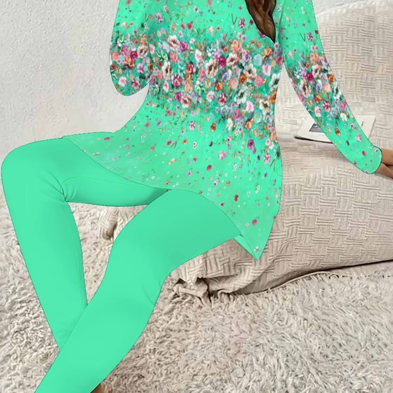 Image of New Plus Size Women Pants Set Geometric Print 2pcs Outfit Long Sleeve T Shirt And Pants Suitable For Multiple Occasions.