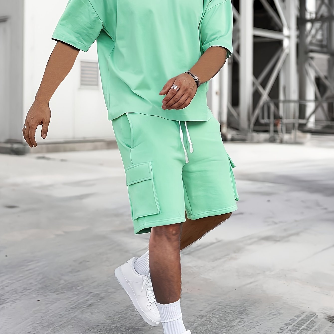 Cross-border Men's Casual Sports Top And Bottom Fashion Solid Color Suit