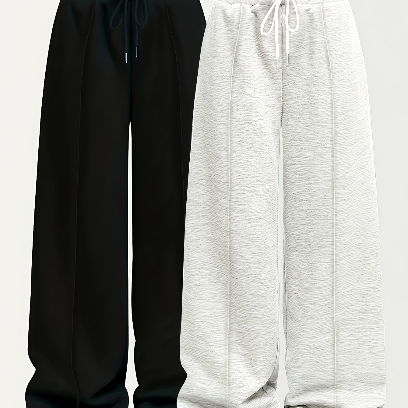 TEMU 2pcs Casual Long Pants Set, Loose Wide-leg Casual Trousers, Elastic Waistband Athletic Pants, Warm Elastic Waistband Casual Trousers For