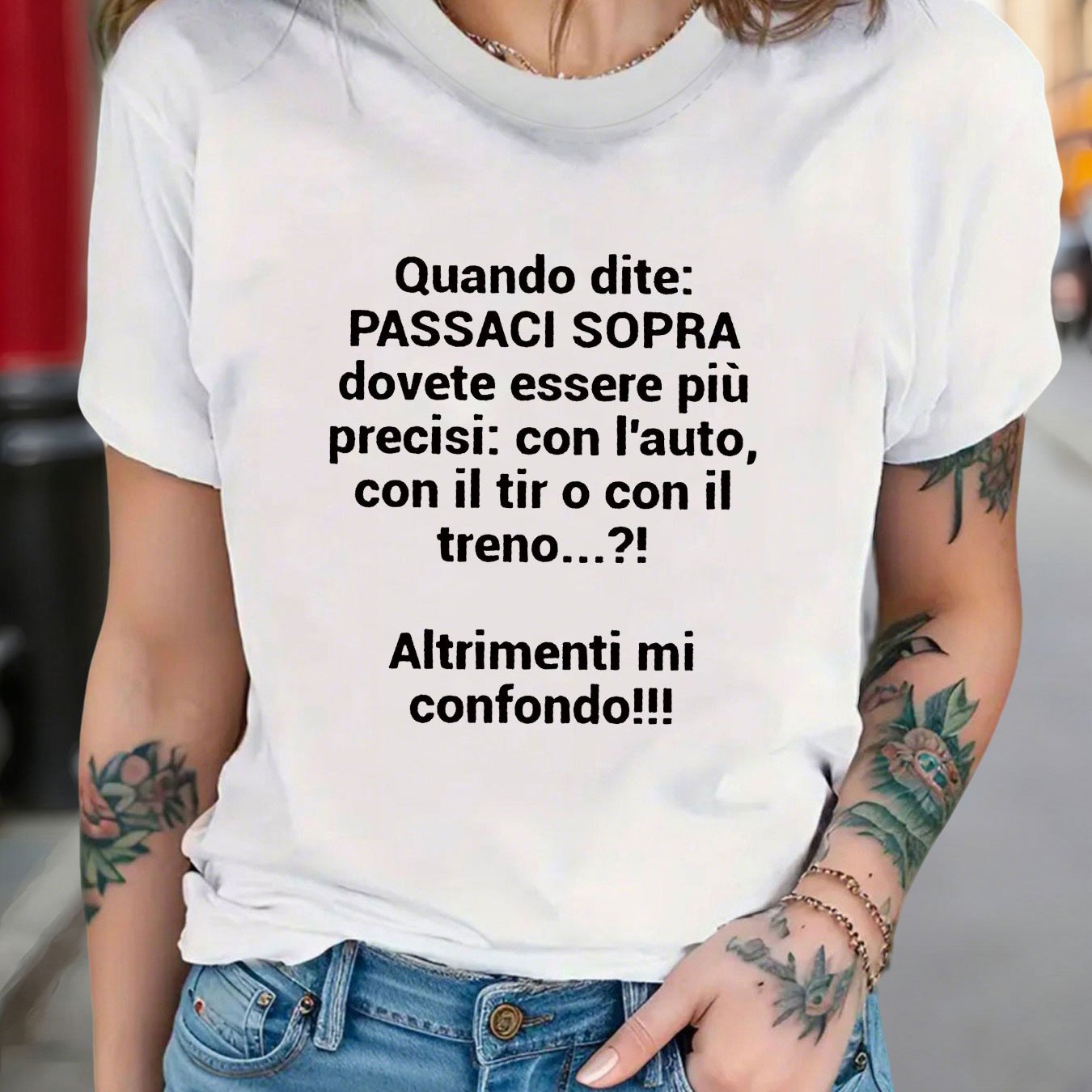 TEMU Women's Italian T-shirt " Dite: Passaci Sopra" Print - Short Sleeve Crew Neck Casual Blouse Top Suitable For Spring/summer, Italian Lettering,