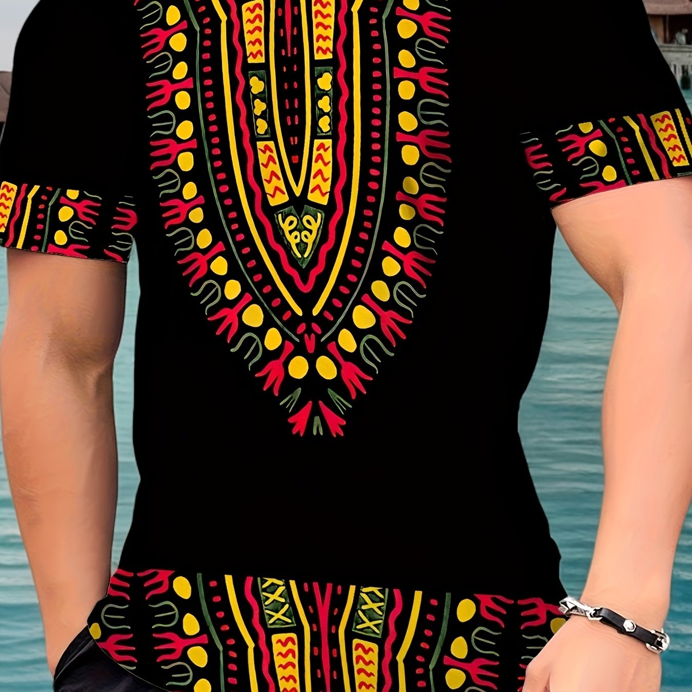 TEMU Men's 3d T-shirt - Short Sleeve Round Neck Summer Top With Chest & Back Suitable For Casual Athletic Wear, Machine Washable Non- Shirt, Regular