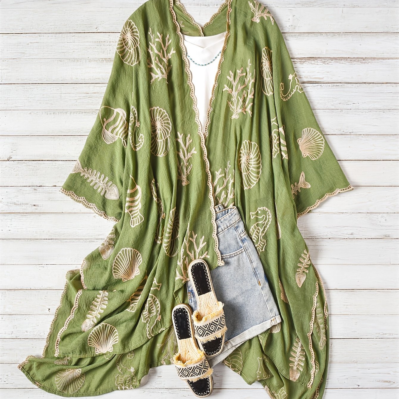 TEMU Plus Size, Bohemian Ocean Element Print Cardigan, Women's Lightweight Beach Cardigan, Outerwear