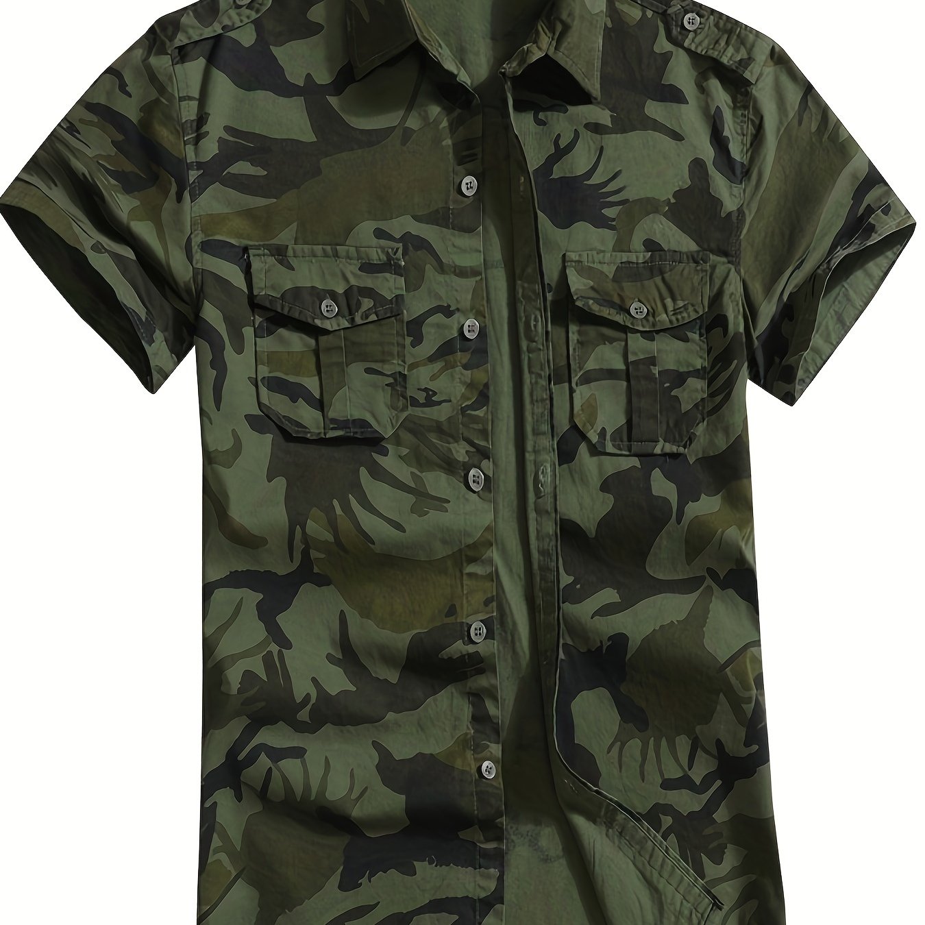 Image of Men's Summer Camouflage Short-sleeve Shirt, Outdoor Pure Casual Workwear Twill Printed Fabric Regular Pattern Top, Military Style Half-sleeve Shirt, Thin Camouflage Pattern -sleeve Top