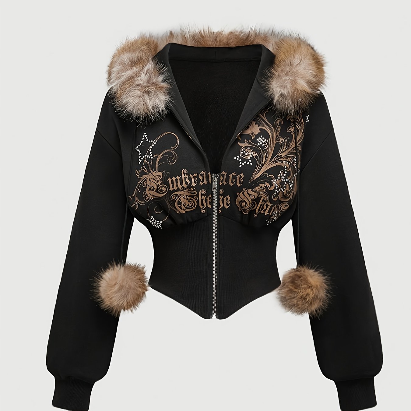 TEMU Punk Y2k Retro Leopard Print Collar Hoodie, Vine Print Suitable For Women's Graduation, Back To Outfit, Graduation, Teacher Outfit Suitable For
