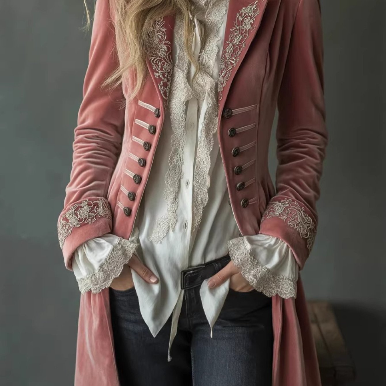 TEMU 2026 Women's Autumn Winter Long Sleeve Solid Color Lace Jacket European