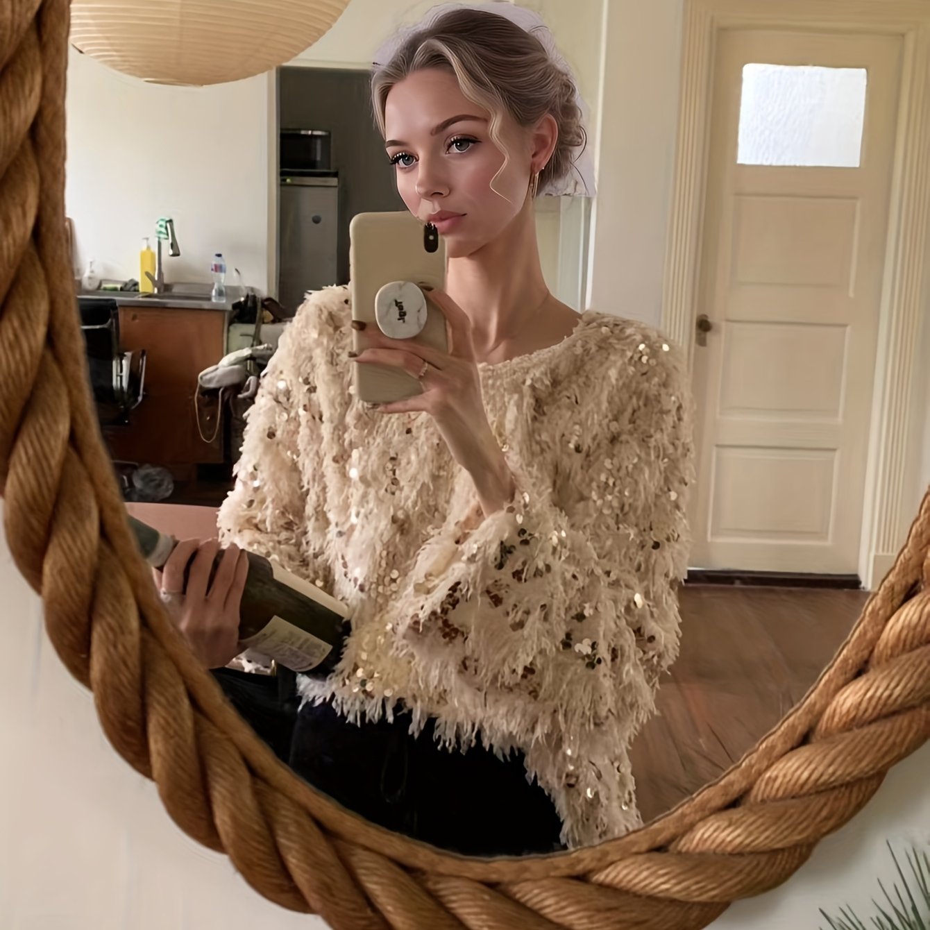 E-shop Neue Herbst/Winter-Kollektion für Damen, elegante Freizeit- Pendler-Partybekleidung, lockerer Pullover mit einem Schultergurt, langen Ärmeln