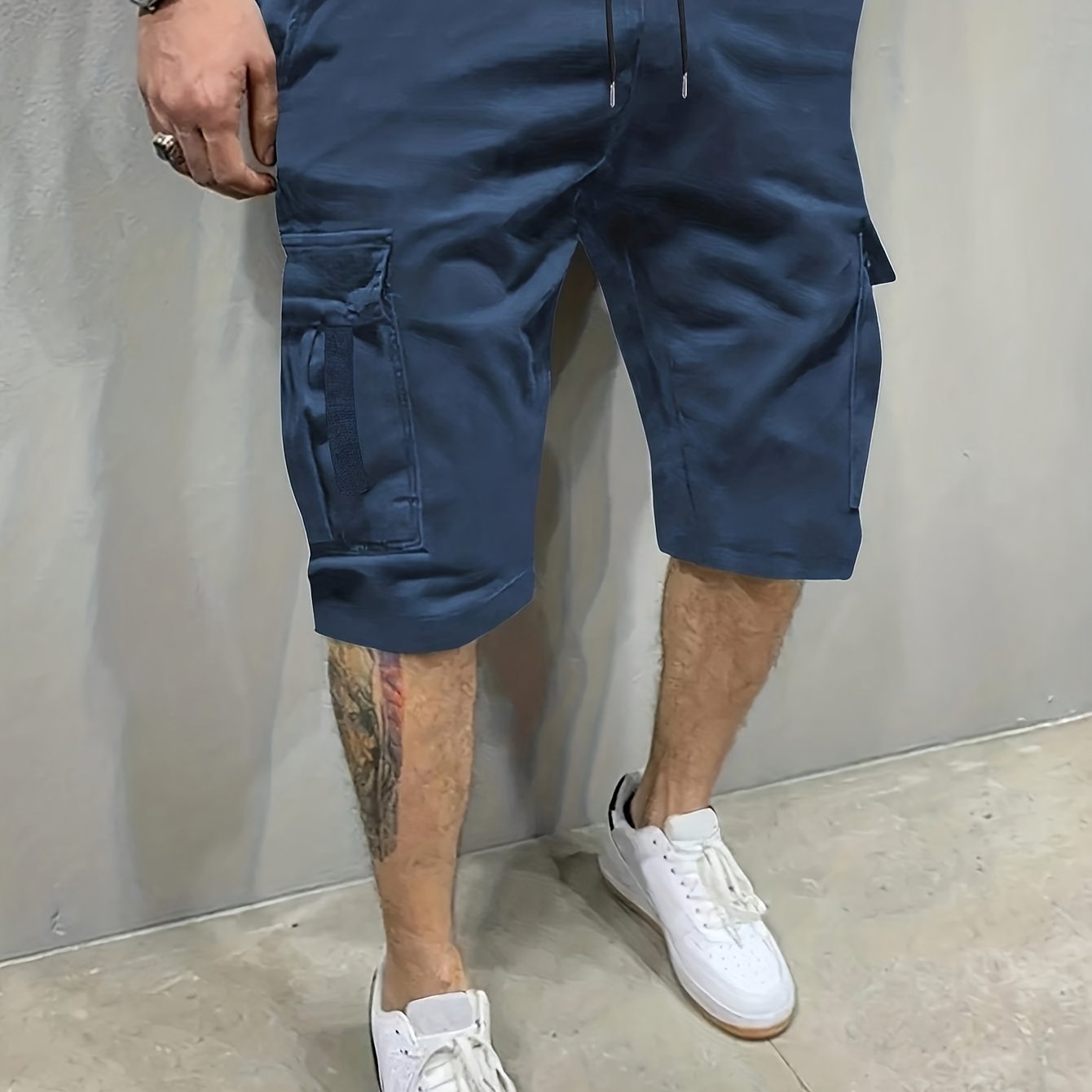 Men&#39;S Plus Size Gray Cargo Shorts - Casual Style with Pockets, Non-Stretch Fabric, Regular Fit, Solid Color, Comfortable Summer Wear, Casual Shorts | Solid Color Shorts | Polyester Shorts, PLUS SIZ