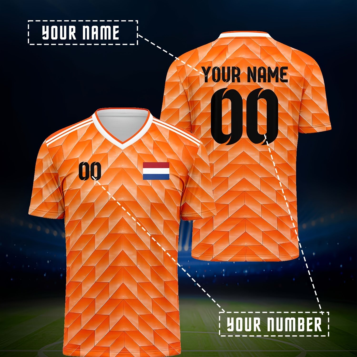 TEMU Personalized Name And Number V-neck Soccer Jersey - Breathable/geometric Print Adult Football Shirt, Suitable For Spring Summer Fall Sports