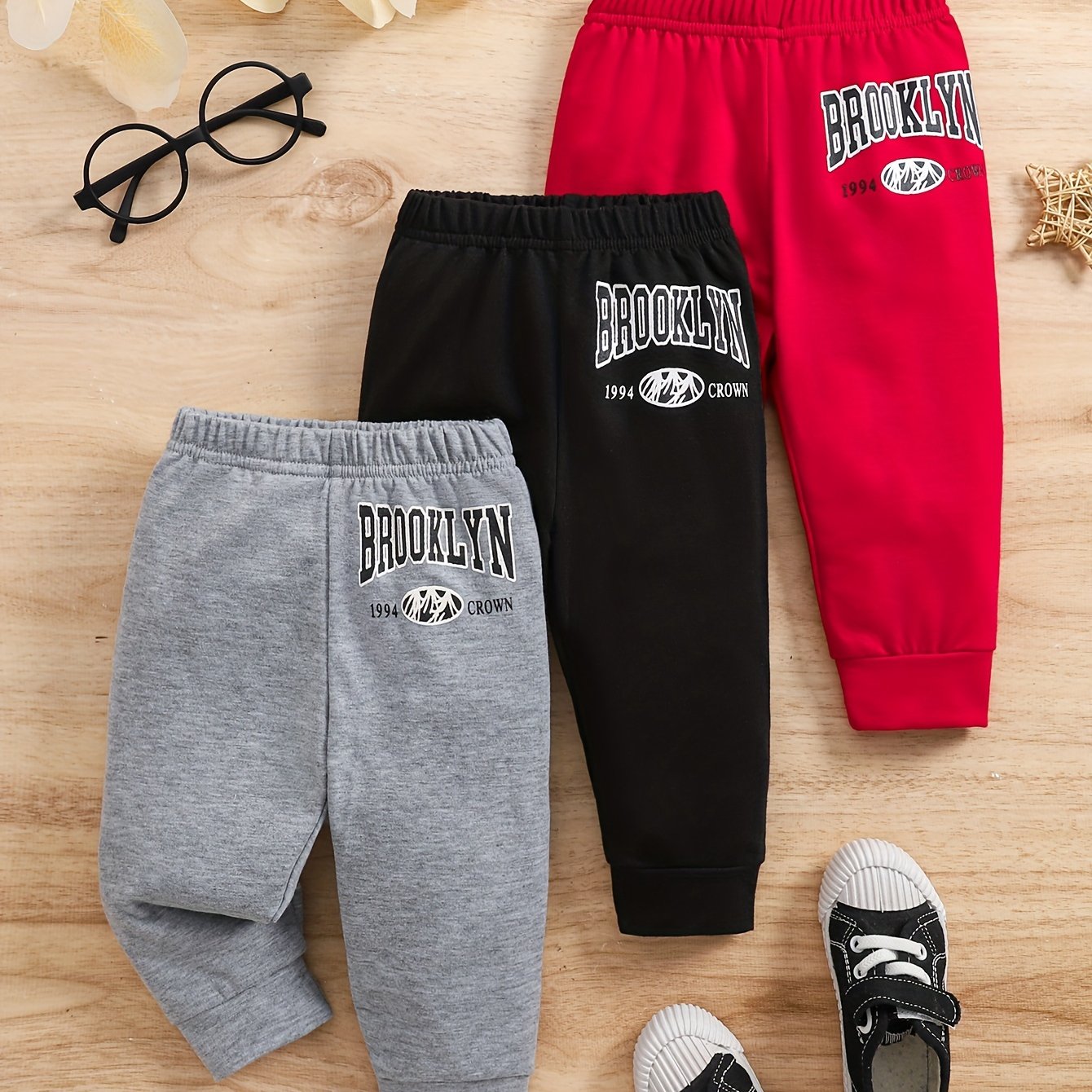 Image of 0-3 Years Old 3pcs Set Spring Autumn Casual Baby Boy Letter Print Long Single Pants, For Outdoor