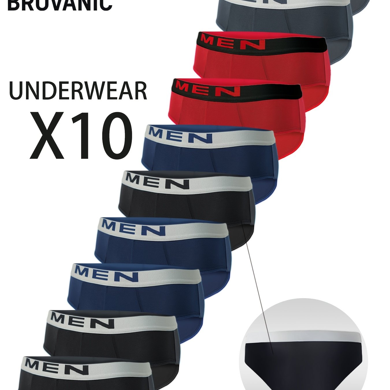 TEMU Random Brovanic 10pcs Assorted Men&;s Briefs, Solid Color Underwear With Letter Waistband, Comfortable And Breathable, Simple And Stylish