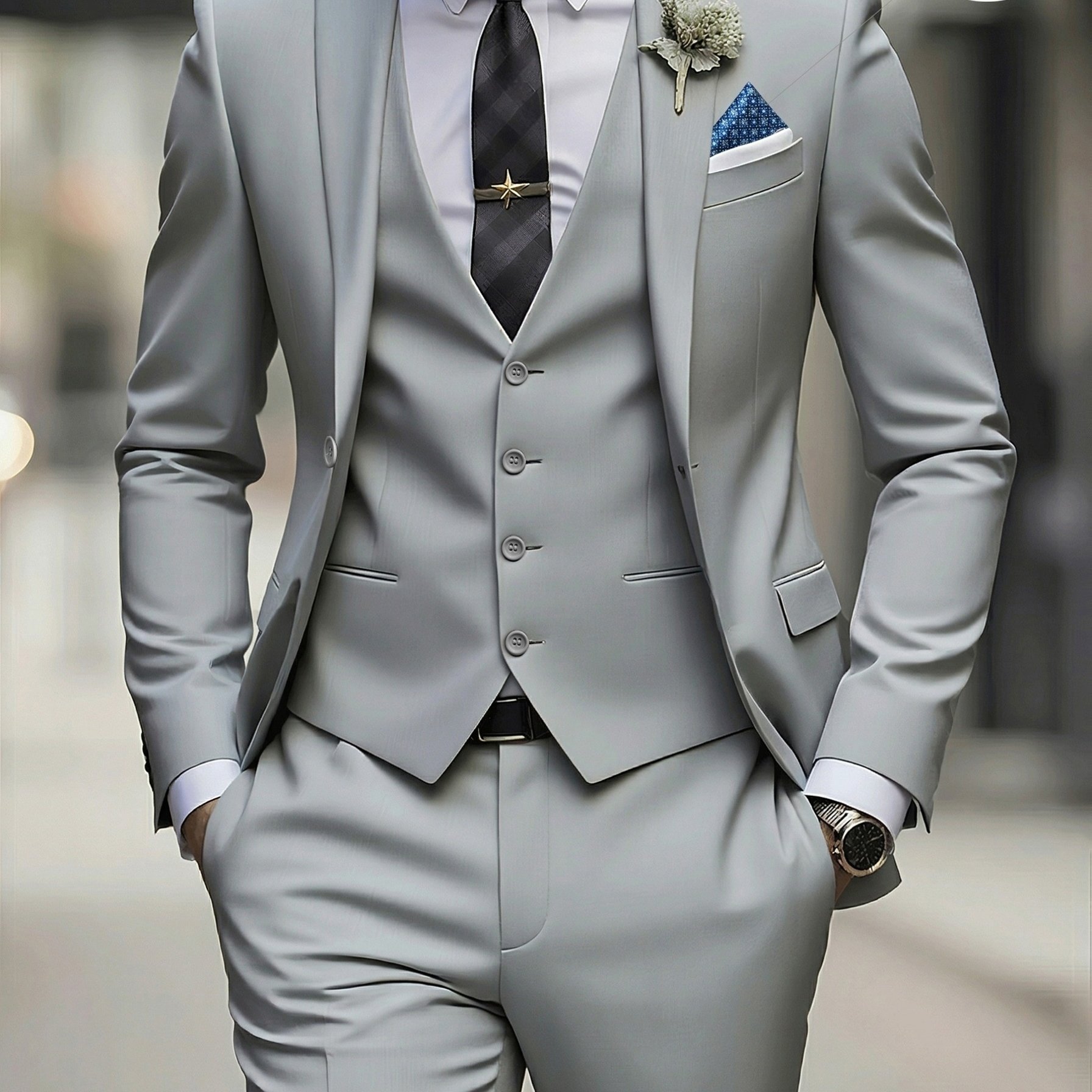 TEMU Men's 3pcs Suit Set, Including Suit Jacket, Vest, And Trousers, Stylish And High-quality, Suitable For Weddings, Parties, Or Formal Events. With