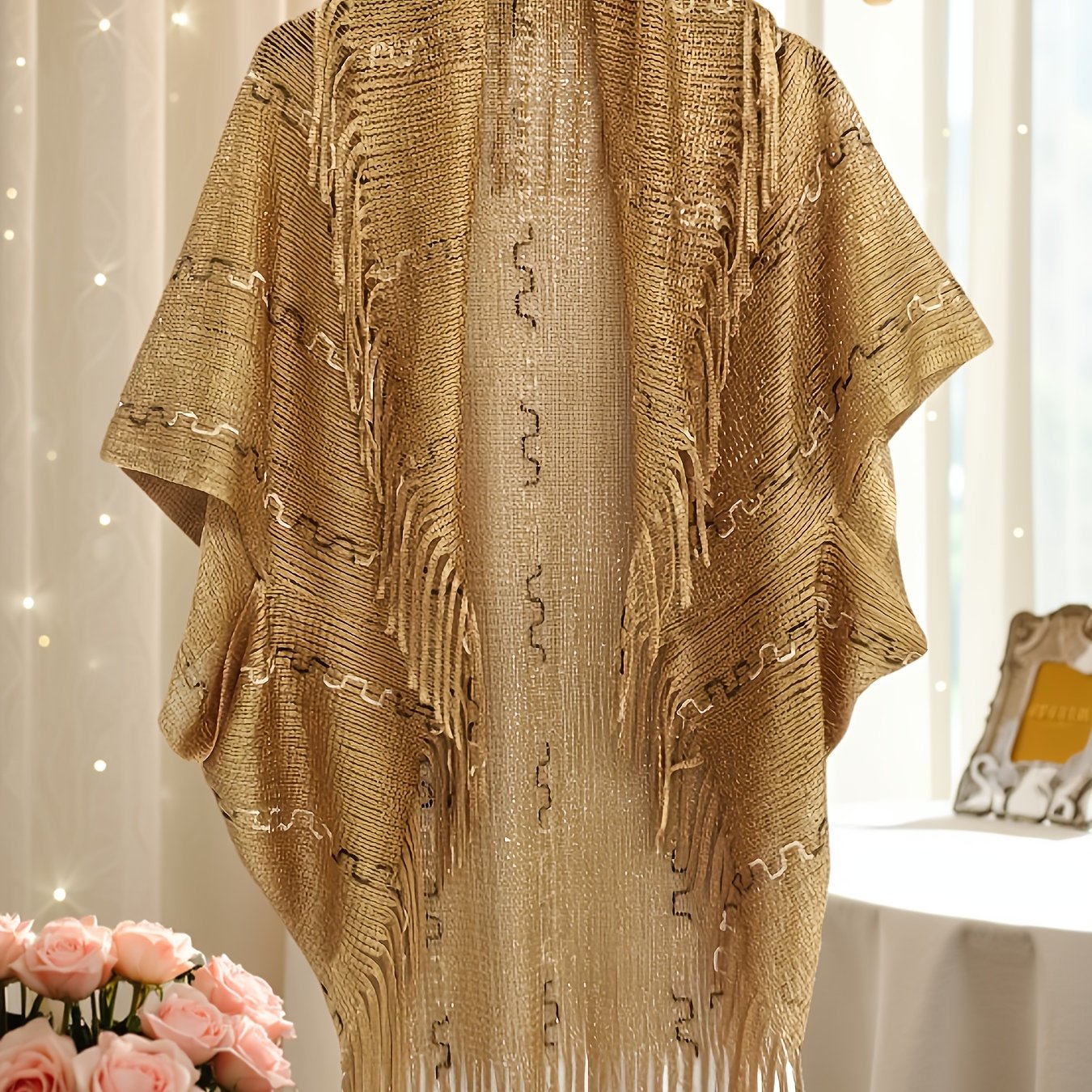 TEMU Plus Size Summer Office Shopping Vacation Casual High-quality Fabric Bohemian Style Tassel Open Front Cardigan