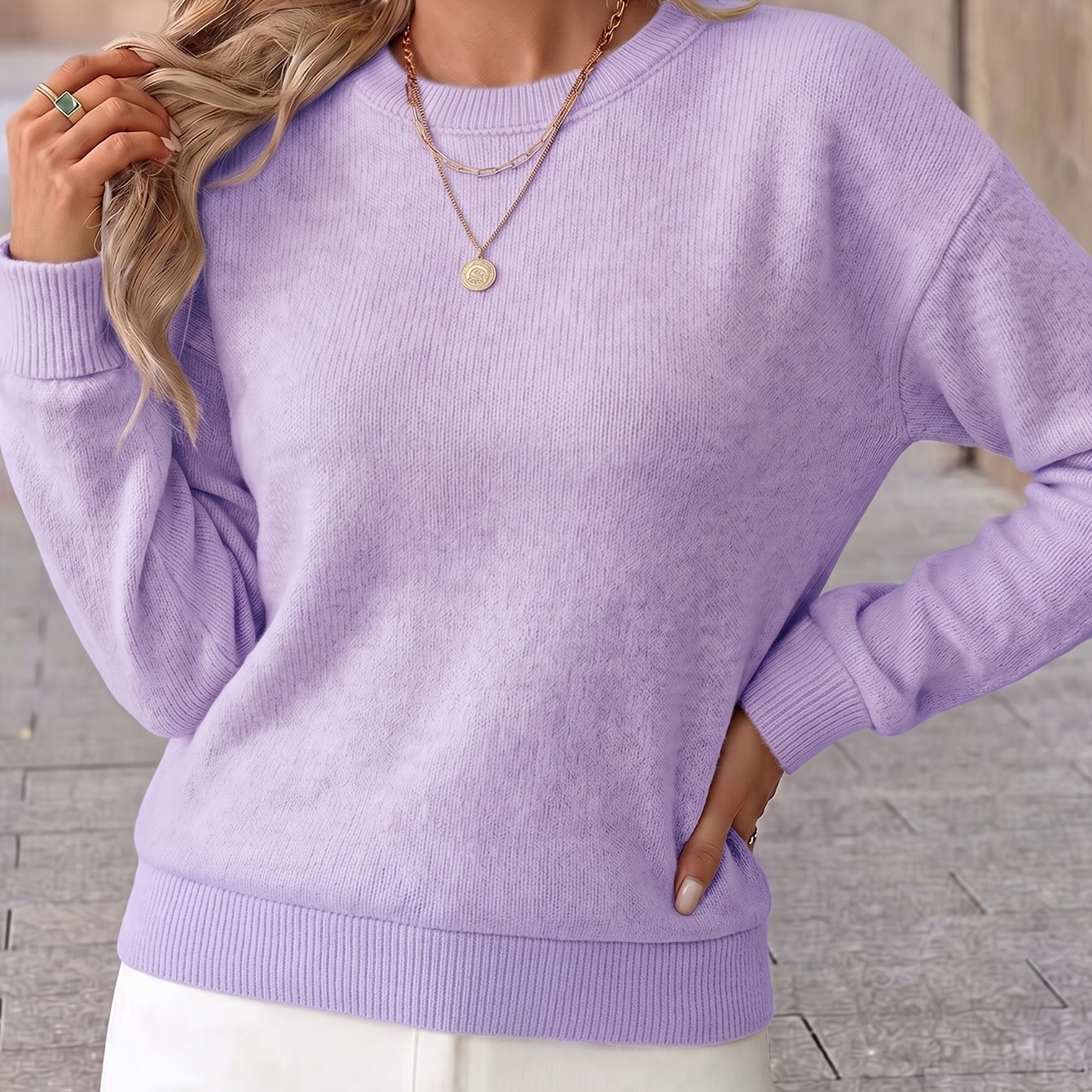 TEMU Women' Color Sweater - Long-sleeve Crew Neck Pullover, Made Of Soft And Elastic Fabric, Comfortable Casual Top For Autumn And Winter, Suitable