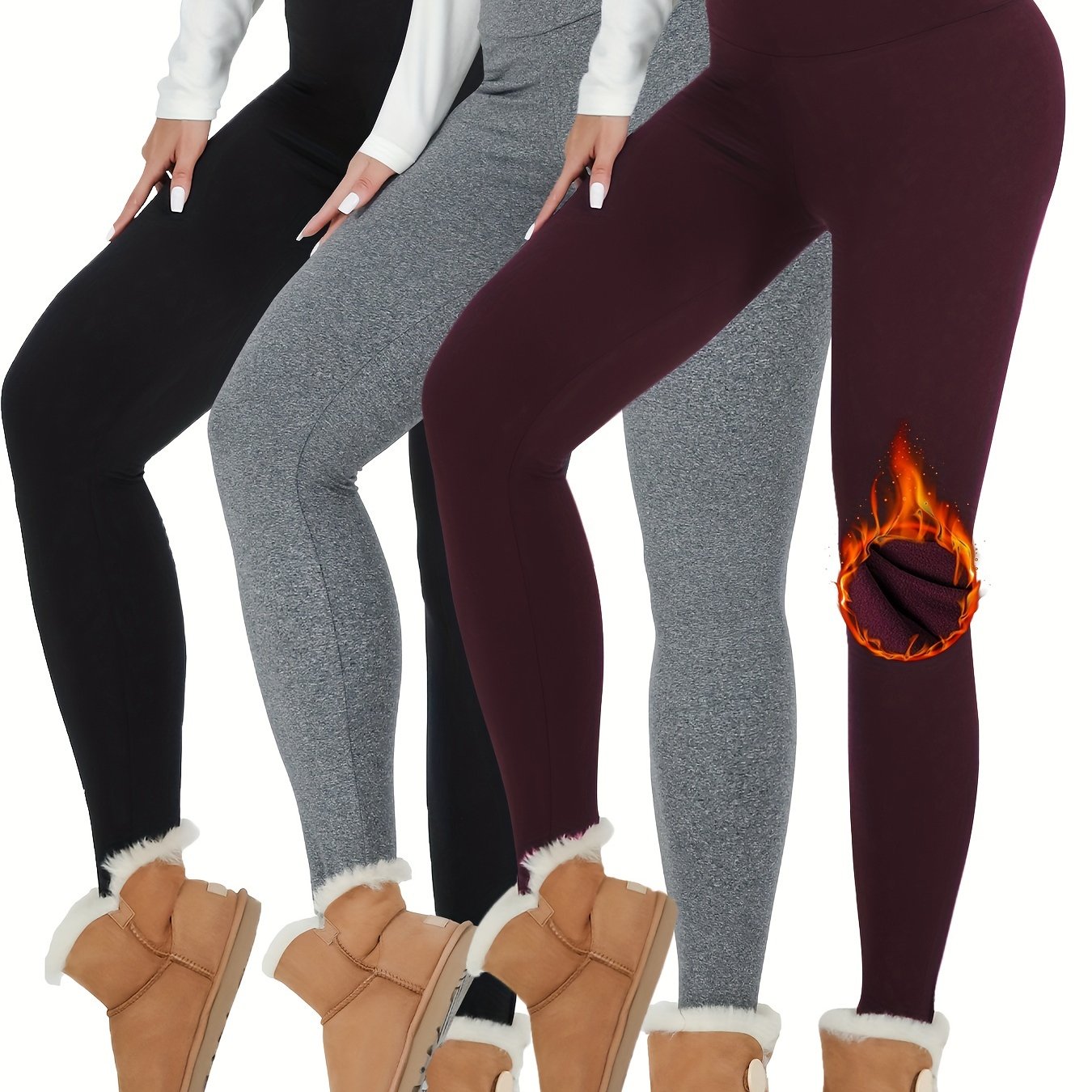 E-shop 3er Pack Superweiche Fleece-gefütterte Leggings für Damen, Yoga-Laufhosen für kalte Winter, warme Thermohosen für Workout Outdoor