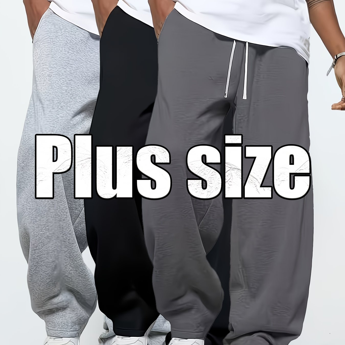 TEMU Plus Size Men's Loose Athletic Long Pants In Multi-colors, Double- With Drawstring Waistband, Perfect For , Casual Wear, Sports, Outdoor