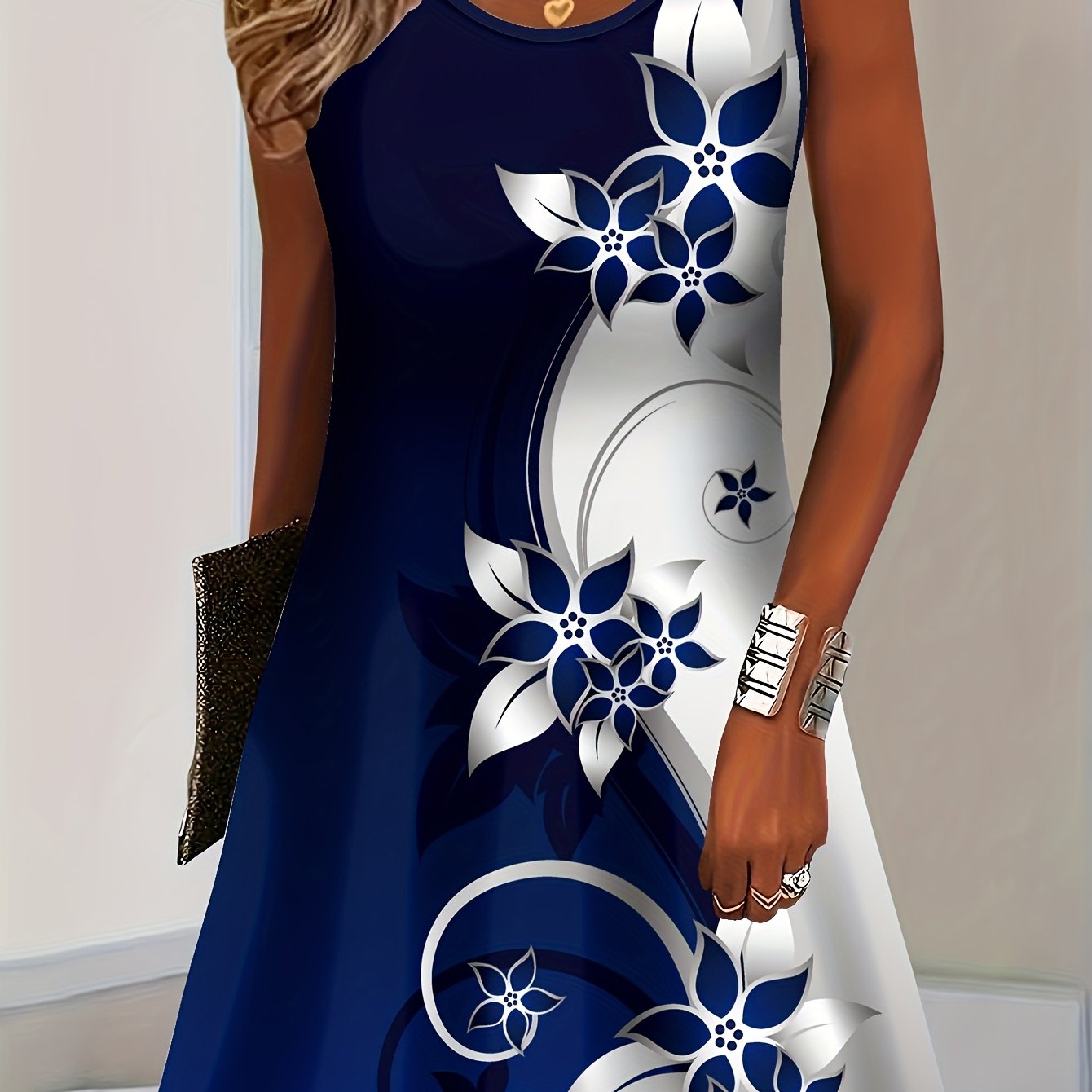 E-shop Damen Blumen Sommermode Freizeit Kleid, - Rundhalsausschnitt, Maschinenwaschbar, Sommerliches Freizeitkleid