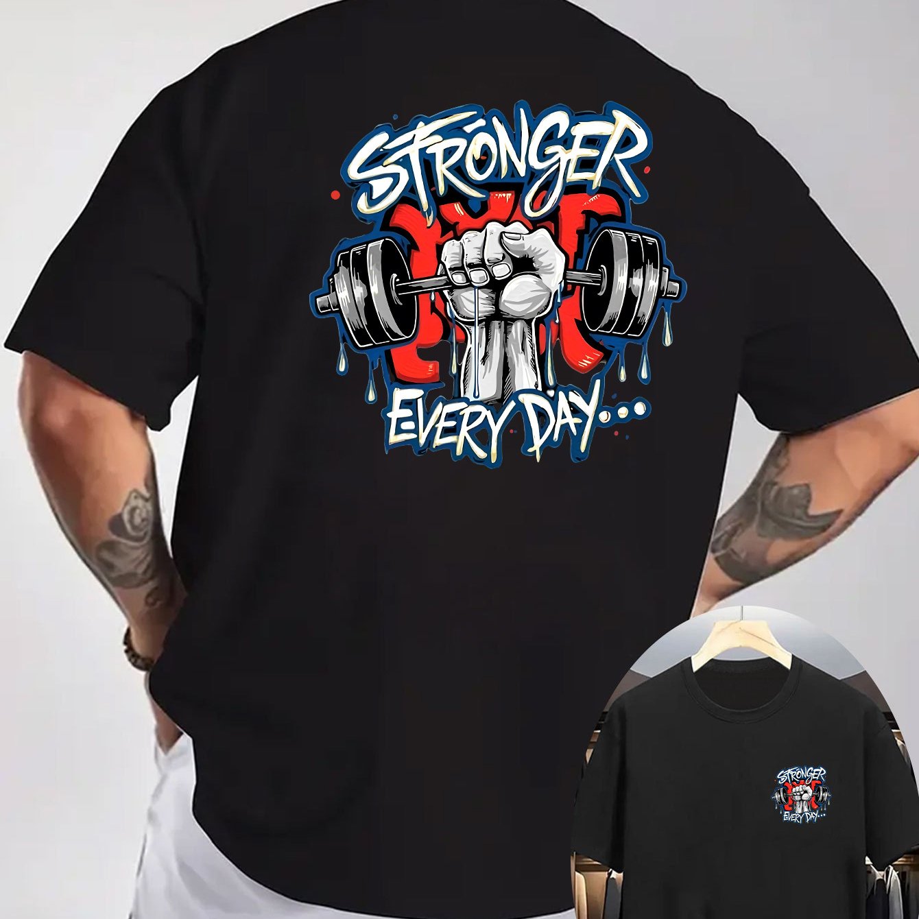 TEMU Nueva camiseta casual para hombre con cuello acanalado y cortas, de tejido de punto, refrescante y cómoda, con estampado de cara en la parte