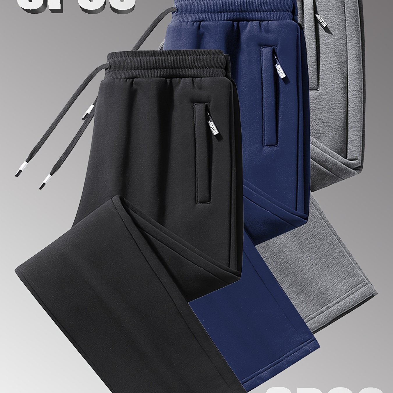 TEMU 3pcs Men's Jogger Pants - Soft Casual Zippered & Drawstring Waist Straight- Athletic Track Pants Suitable For Daily Wear, Outdoor Activities,