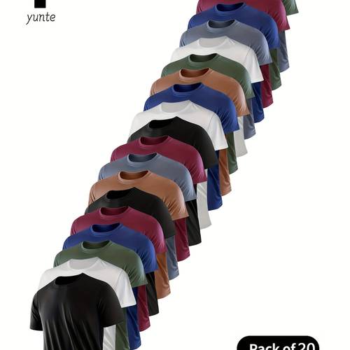 20pcs mens quick dry athletic t shirts breathable moisture wicking short sleeve shirts for gym running training lightweight comfortable assorted colors black white army blue maroon brown gray red running gear round neckline tee breathable fabric