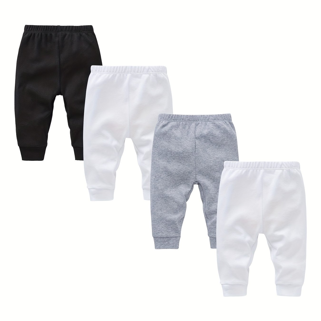 Image of Newborn Solid Color Pants 4pcs Set, Spring/autumn Boys' Plain Long Trousers, Perfect For Outdoor