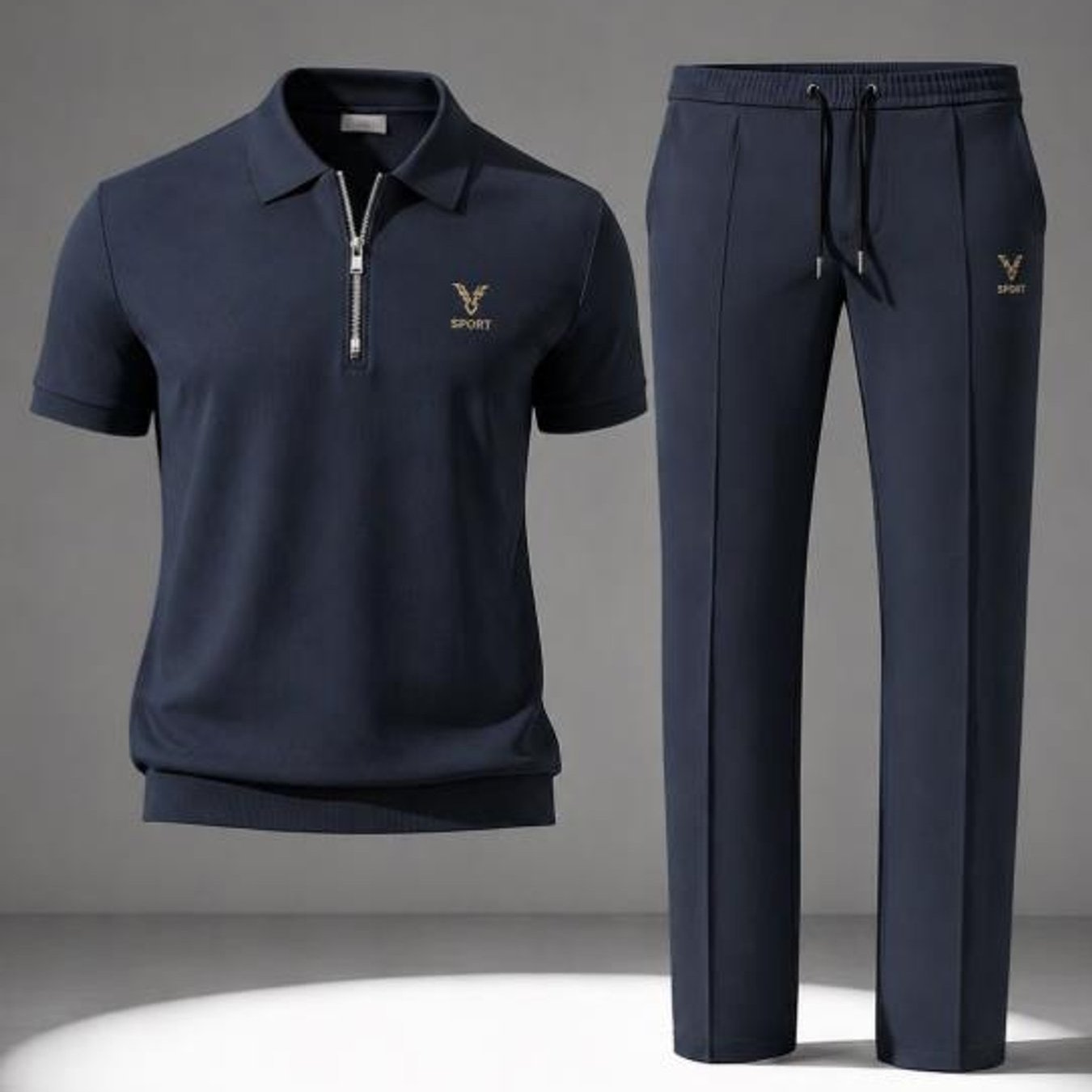 Image of Urban Fashion Decorative Embroidery Men's Casual Outfit Short Sleeve And Pants 2pcs Set Men's Clothing Trendy Stylish Set Daily Wear Weekend Wear Birthday Gift For Husband, Plus Size