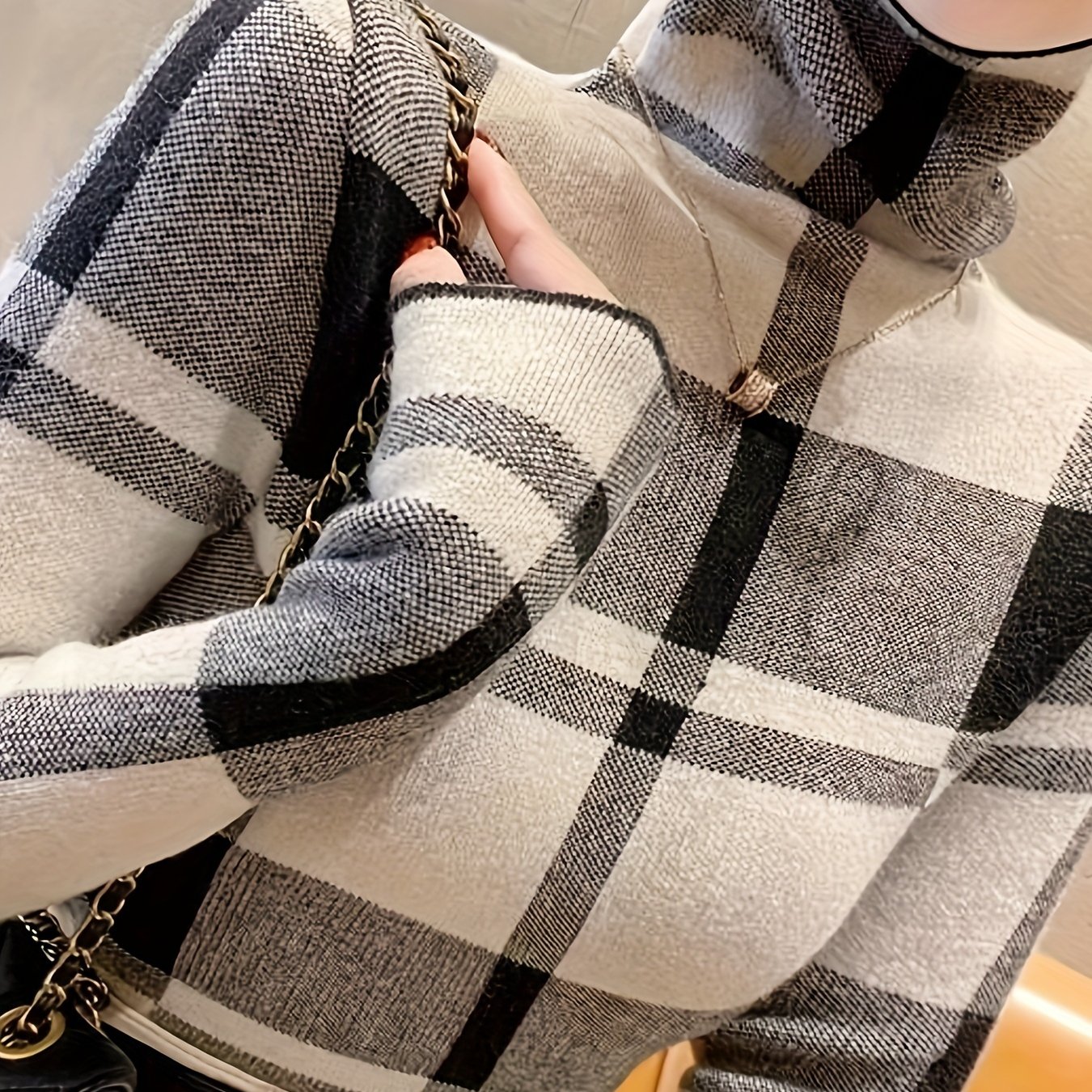 TEMU Pull col roulé élégant à carreaux pour femmes - Couche de base chaude en grille pour l'hiver, pulls confortables pour et , lavable en machine,