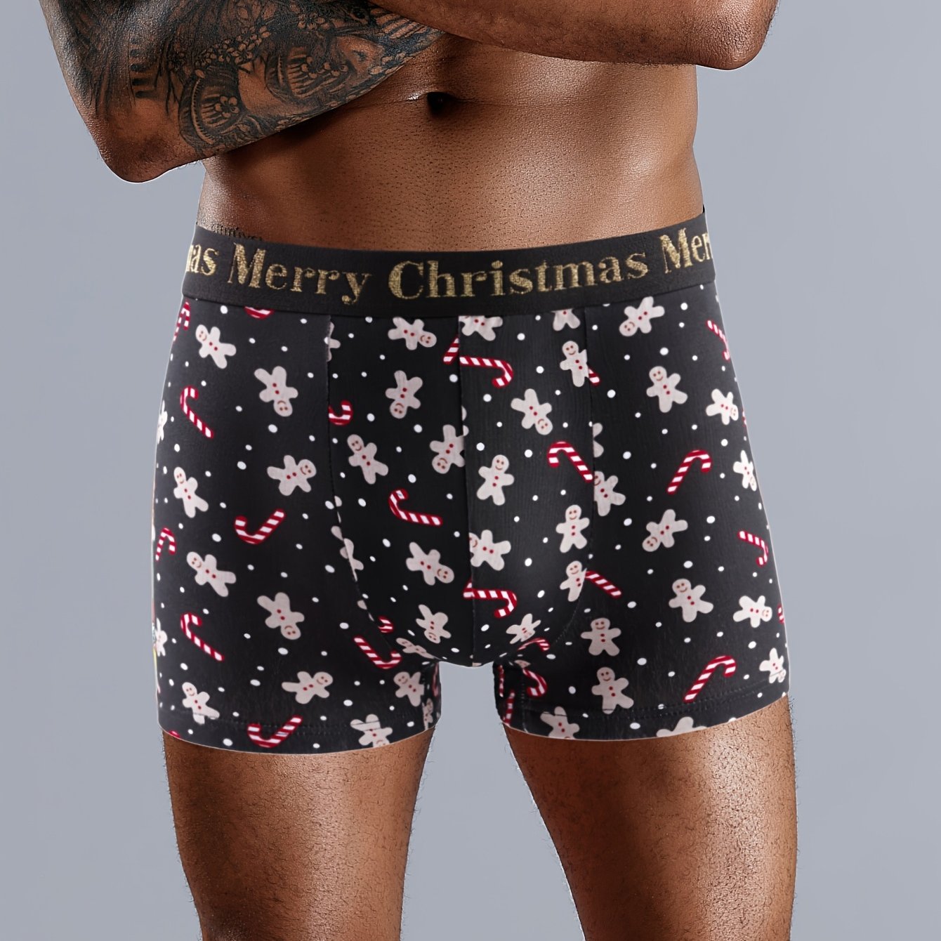 1pc Christmas Print Men's Panties Cotton Men Underpants Letter Elastic Waistband Boxer Briefs Fashionable Stretch Boxers Underwear For Man