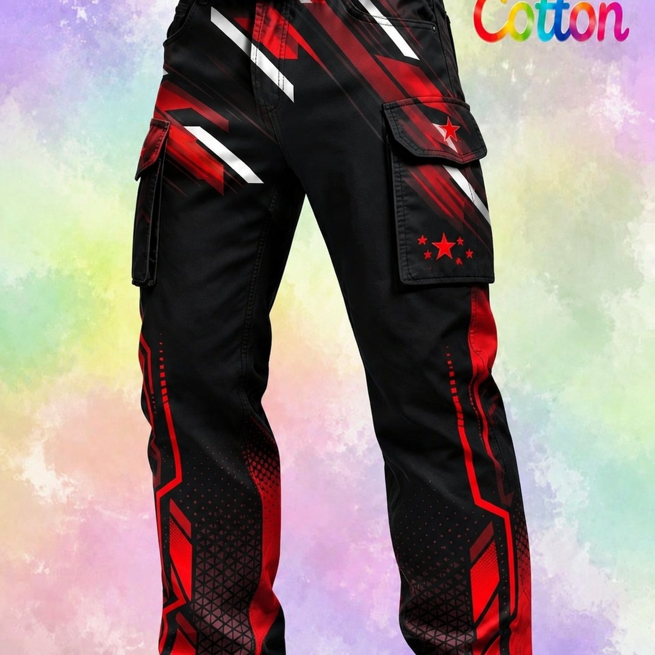 's Retro Cargo Pants (no Belt), Featuring A - Print, Suitable For Work And Casual Wear. Includes Multiple Practical Pockets. A Stylish And Versatile Men's Garment Suitable For Occasions
