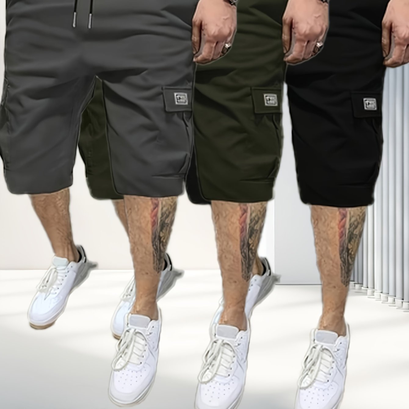 TEMU 3pcs Men's Casual Loose Cargo Shorts - Large Pockets And Letter Print, Machine Washable Non-stretch Fabric, , , Street Fashion, Summer Wardrobe