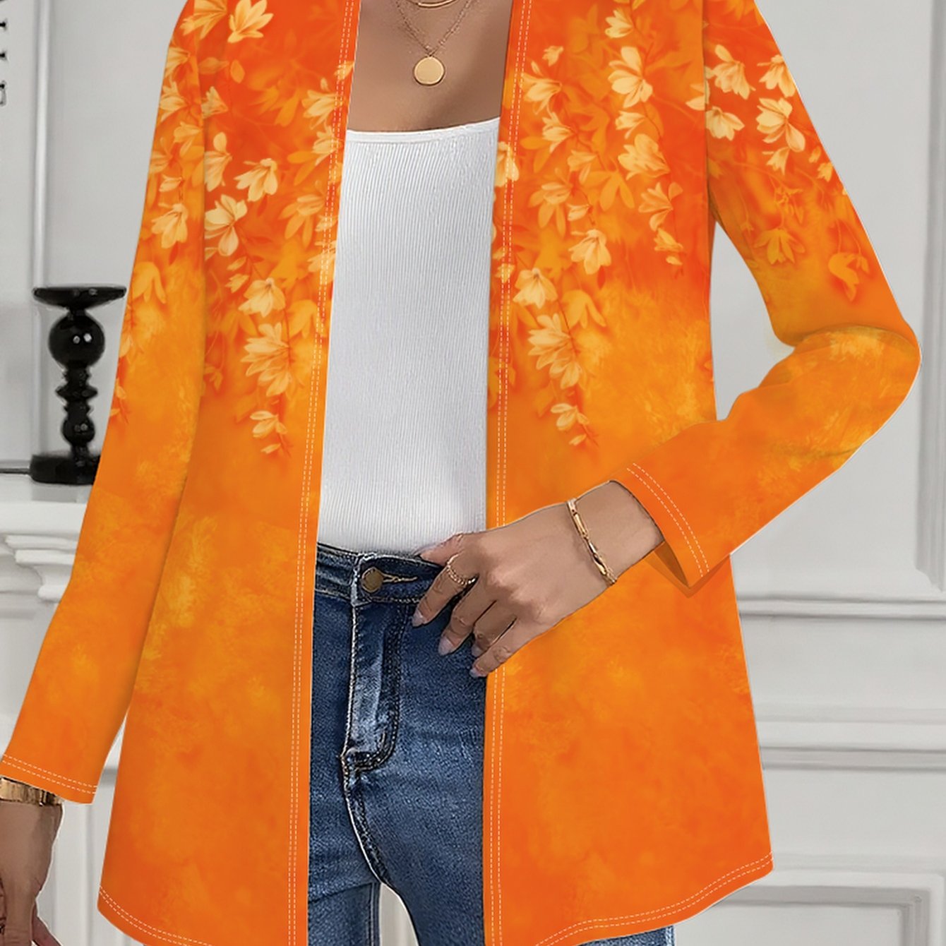 TEMU Printed Design â Not Textured With Floral Pattern High-quality Women's Fashion Full-body Print Lightweight Cardigan Jacket Casual Outerwear For