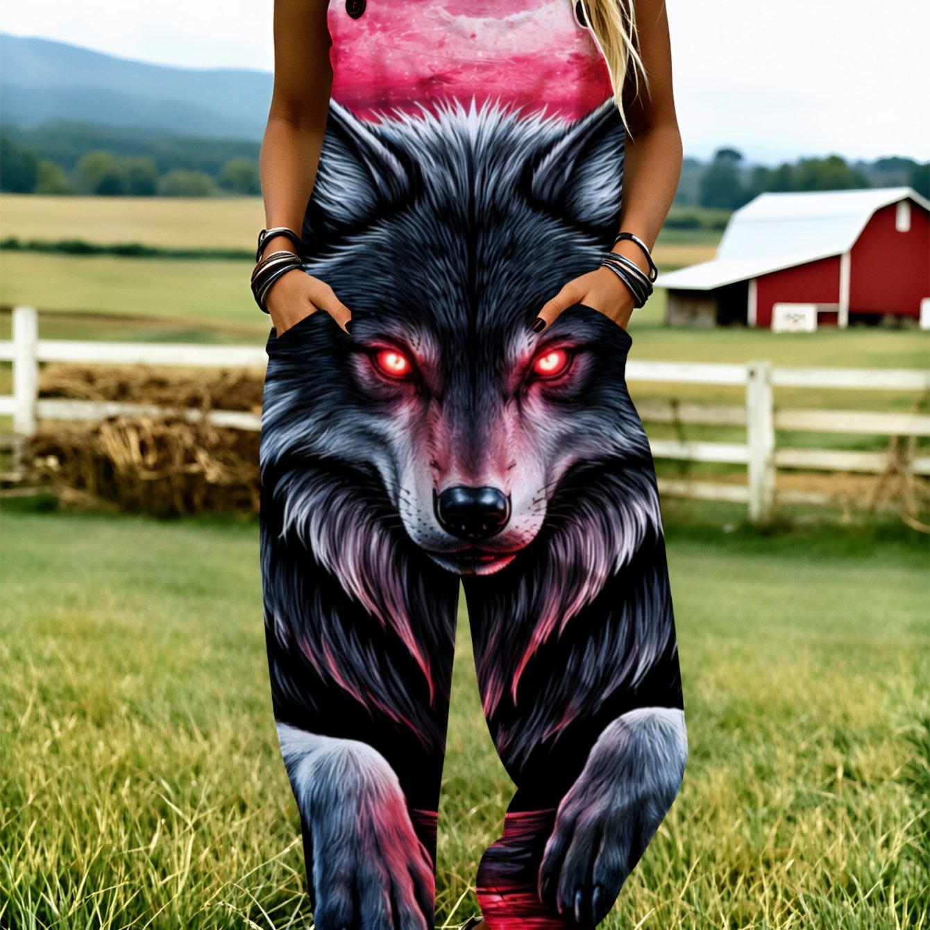 Image of Women' Size Overall Jumpsuit, Size S-2xl Wolf Face Wear Suitable For Spring, Summer And Autumn Machine Washable Suitable For Daily Wear And , An Ideal Gift For