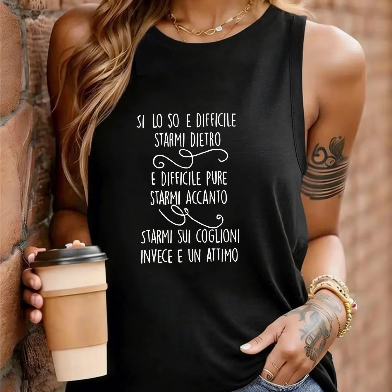 TEMU Canotta da donna 1 pz senza maniche con stampa di italiana - Camicetta con testo , camicetta casual a adatta per /estate, regalo di compleanno,