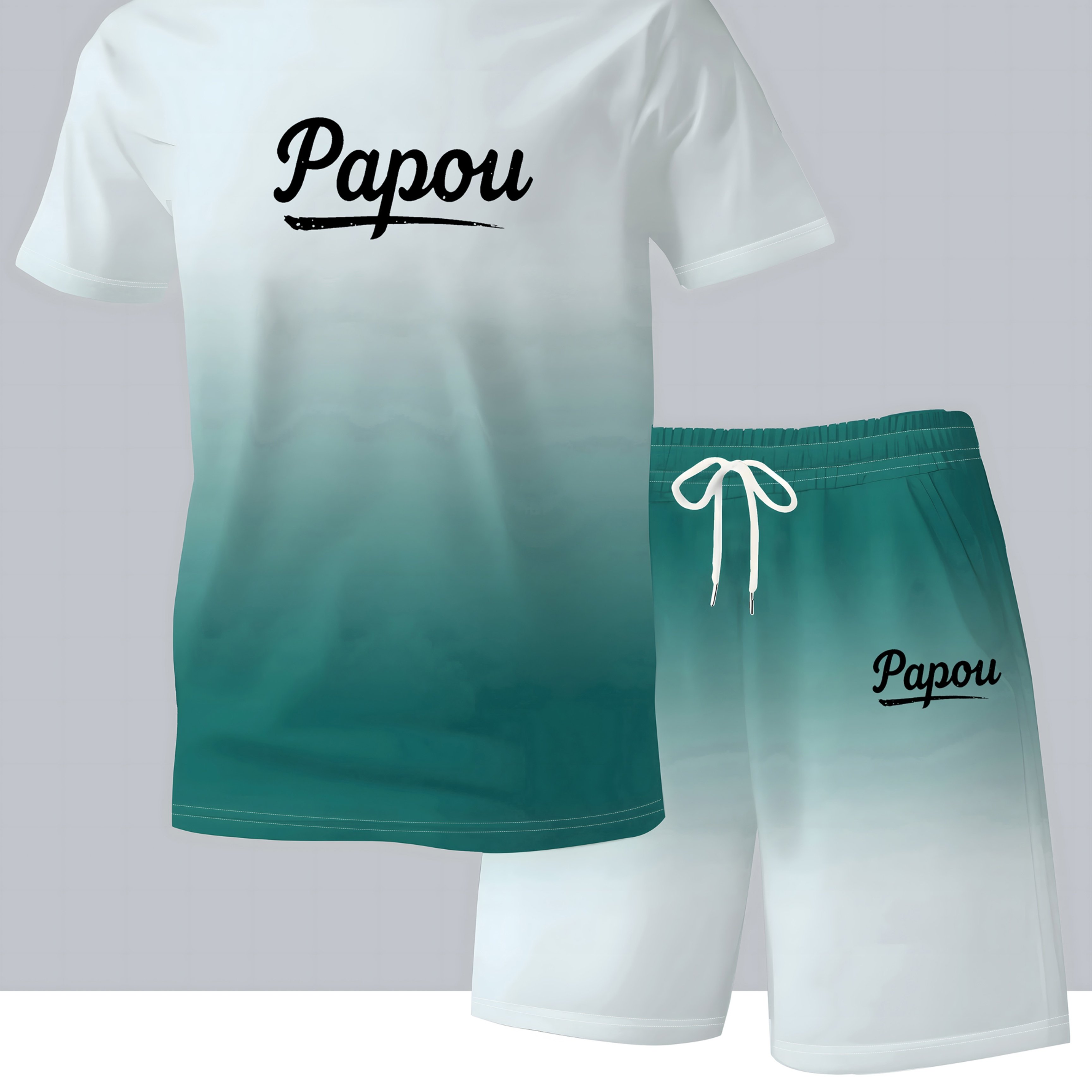 TEMU Ensemble d'été pour homme, 2 pièces, T-shirt et short, motif PAPOU, ensemble de short polyvalent, haut à manches courtes décontracté et ensemble