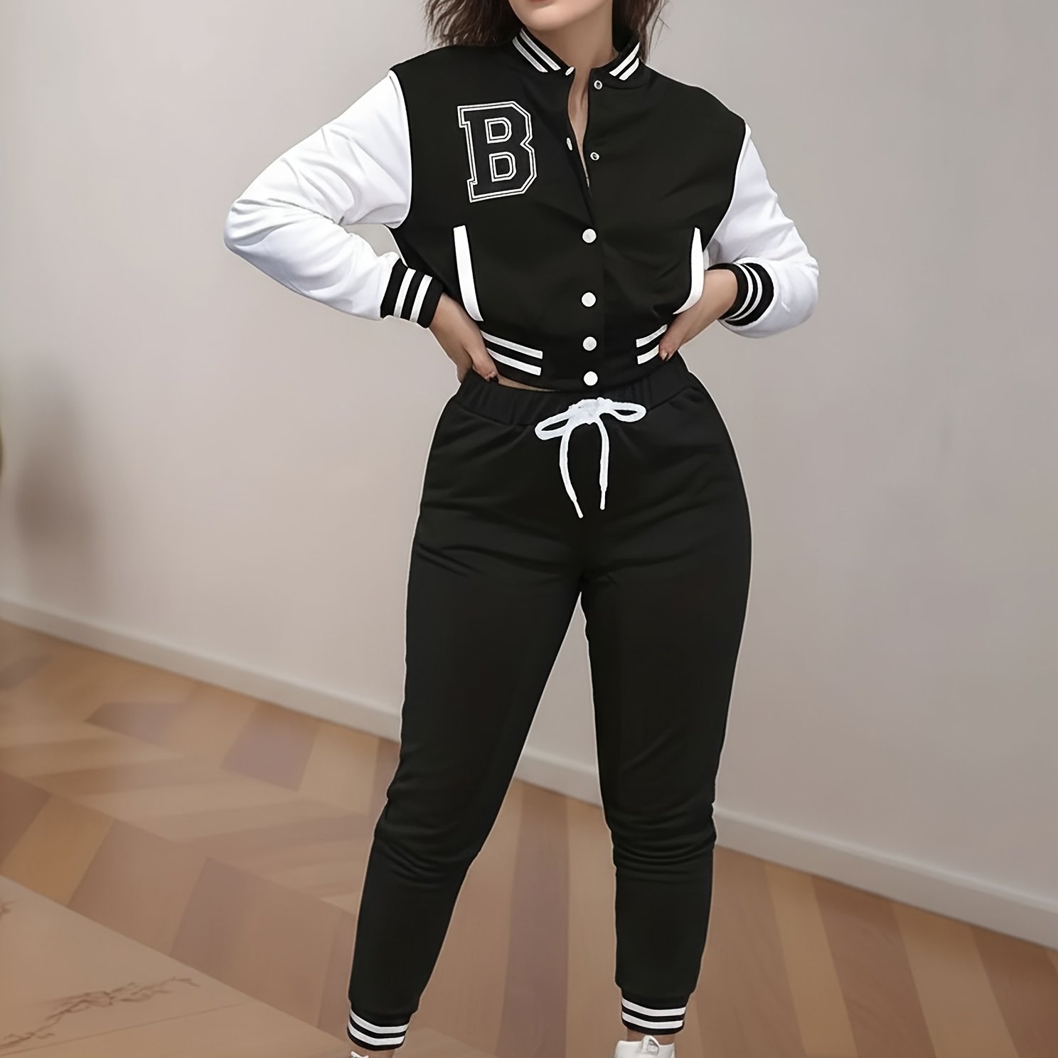 TEMU 2026 Spring And Autumn European And American Popular Women's Jacket Single-breasted Baseball Suit Women'-piece Set
