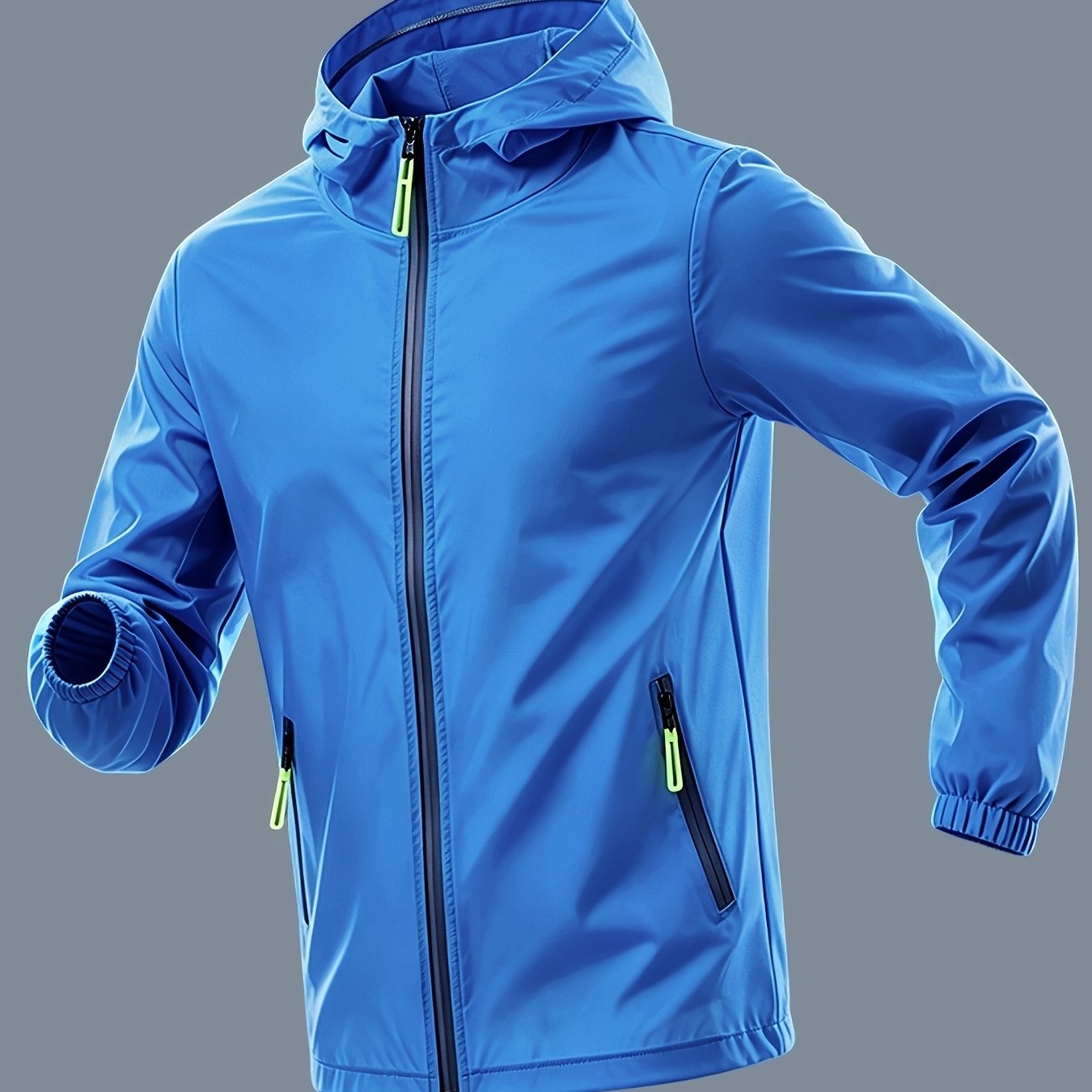 TEMU [ Obm] Men's Zippered Hoodie Jacket, Breathable Hooded Outerwear Suitable For Fishing, Cycling, Hiking, Beach Use - Lightweight Spring Summer