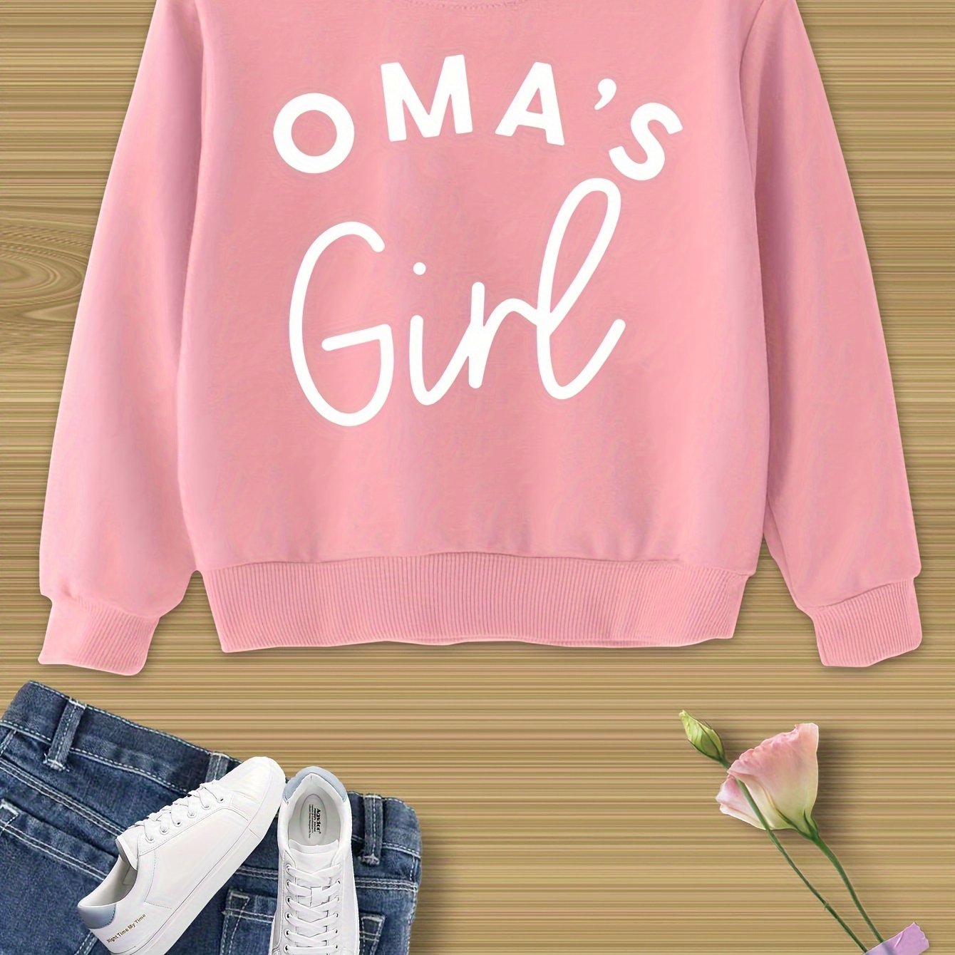 "oma's Girl"letter Print Sweatshirt Kids Spring Autumn Winter Clothing