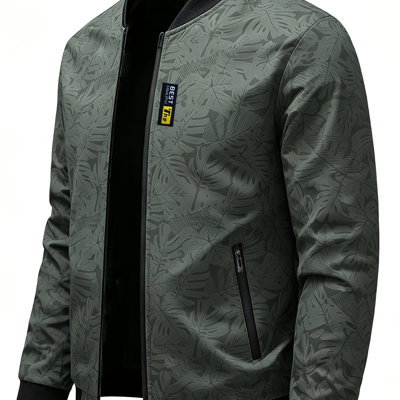 TEMU Men's Baseball Collar Printed Casual Jacket, Outdoor Windbreaker, Warm Soft Jacket With Zipper Pockets