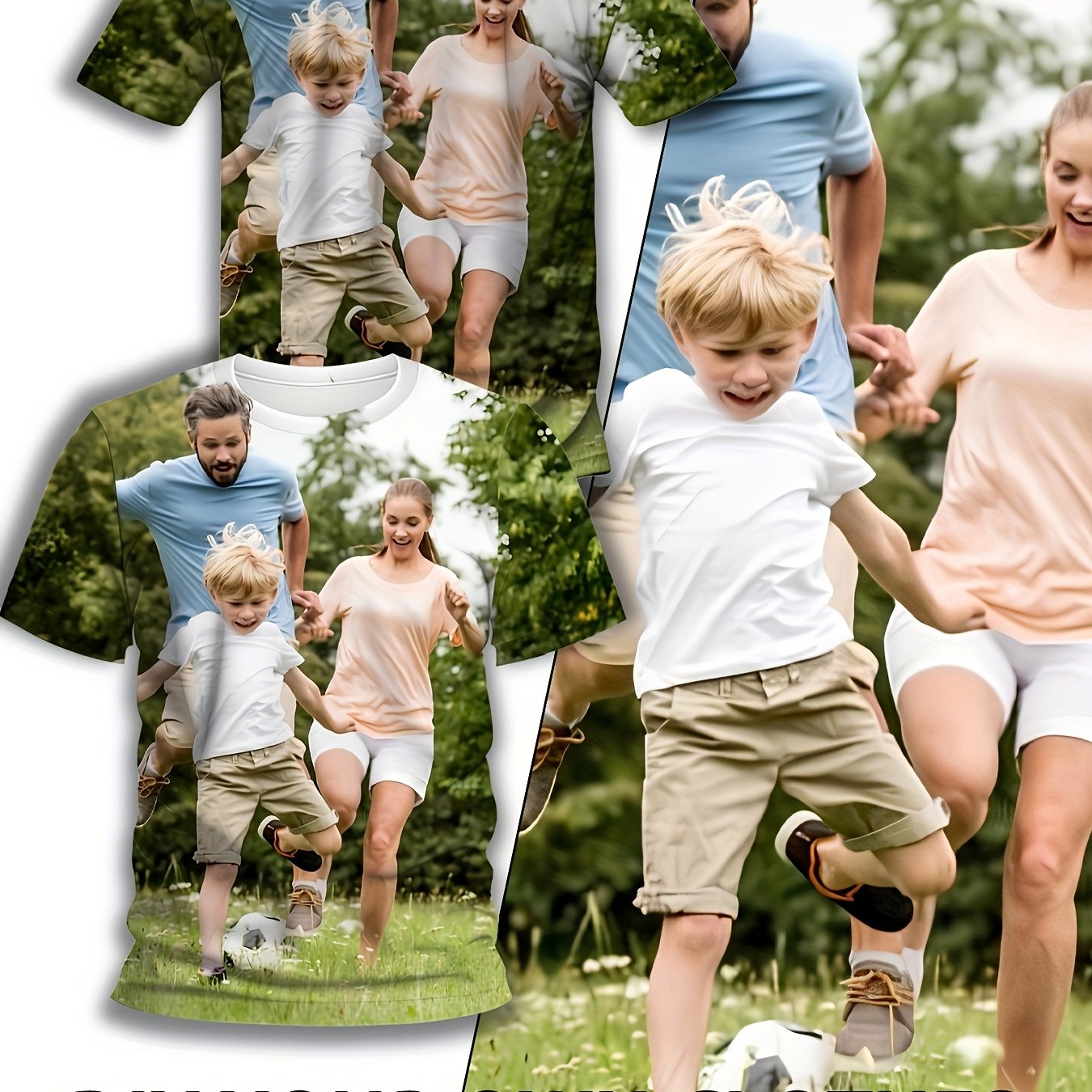 TEMU Photo Custom Full Print T-shirt, Family Portrait Full Body Print Round Neck Short Sleeve, Diy Portrait Photo Custom Top, Family Commemorative