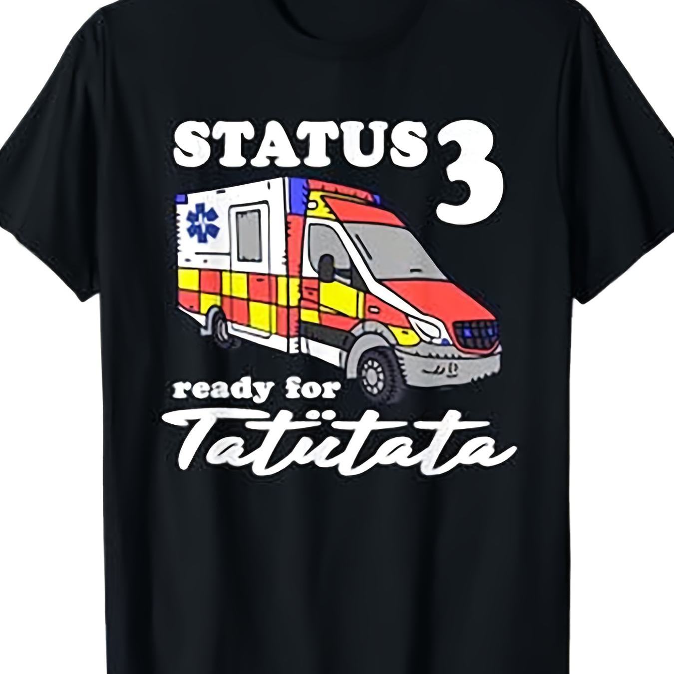 Ambulance 3 Emergency Paramedic Tat T Shirt Black Crew Neck Stretch Fabric Regular Season Geometric For Men