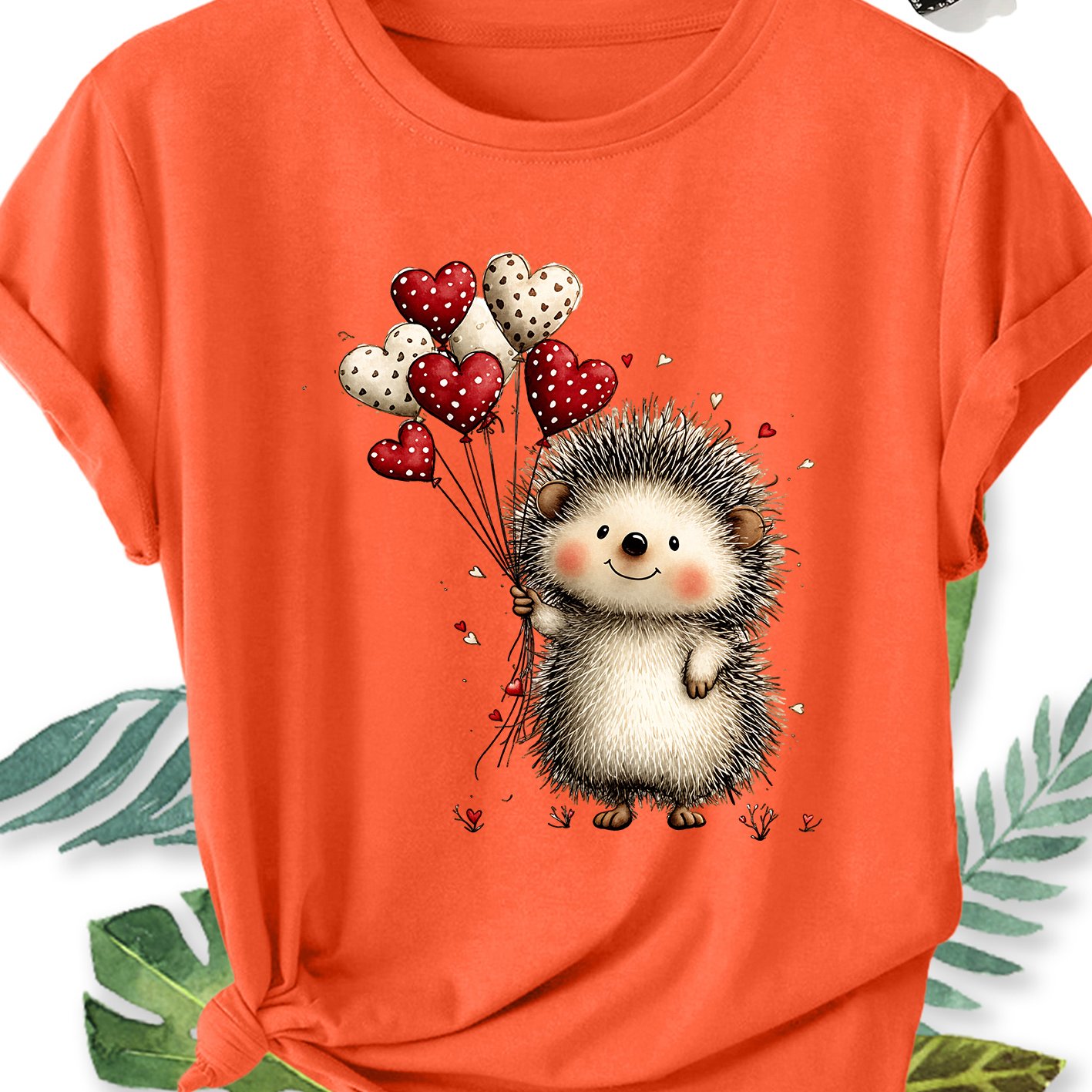 TEMU Women's Plus Size Short Sleeve Blouse-compatible Top With Hedgehog Print - Soft Breathable Round Neck Shirt Suitable For Commuting, Vacation &