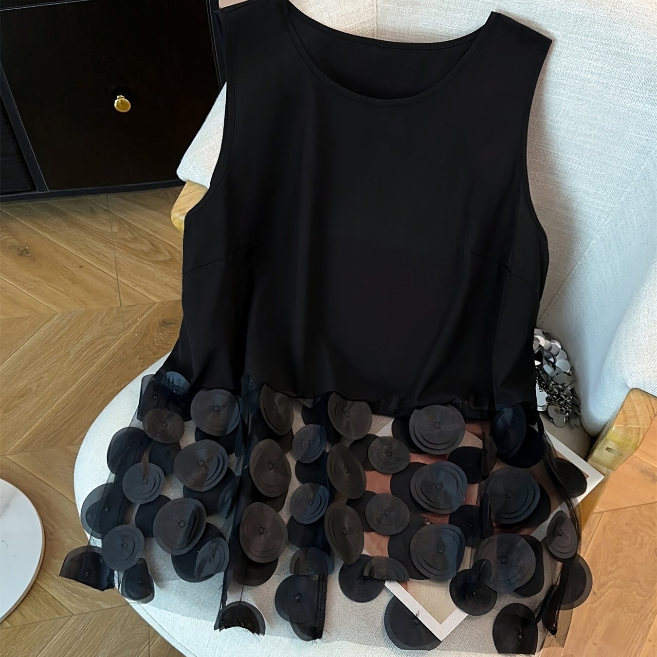 TEMU Sleeveless Round Neck Loose Mesh T-shirt Top