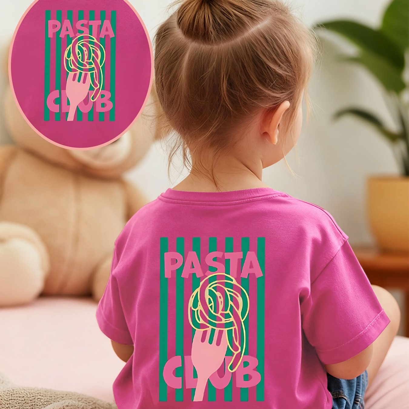 Image of Front And Back Print Girls' Short Sleeve T-shirt, Print Comfortable Casual Round Neck Spring Summer , Sizes 1-14 Outdoor
