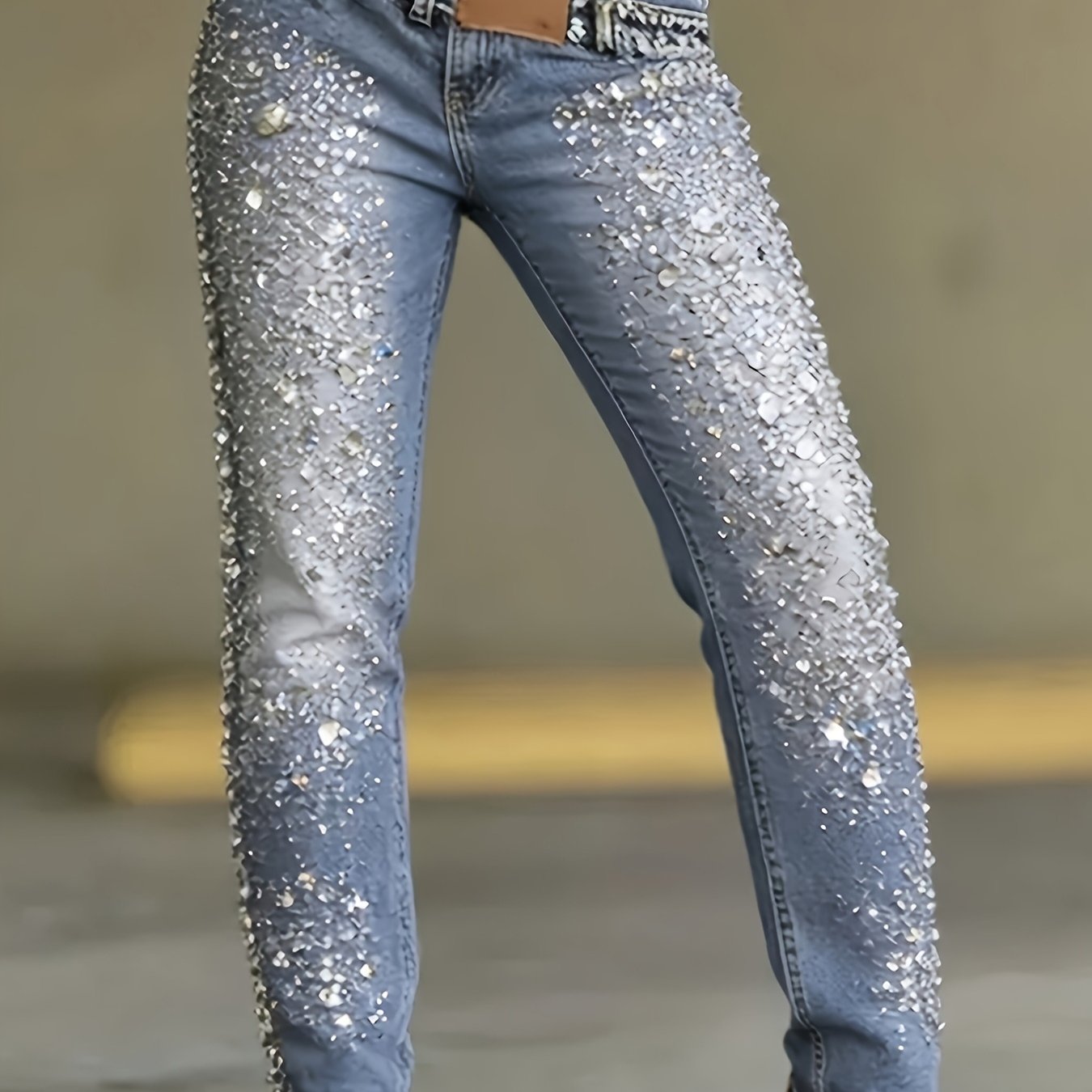 TEMU 2026 New Arrival Women Jeans Summer Stretch Skinny Jeans Rhinestone Decor Slim Vintage Washed Denim Pants Y2k Hip Hop Style Regular Fit Sexy