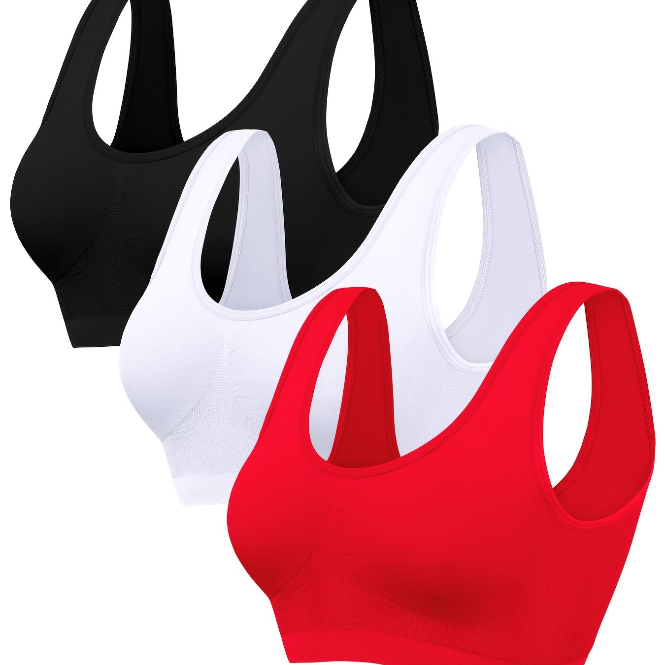 3-pack Women' Sports Bras | High Elasticity, No Padding, Breathable Running Tank Tops In, Red | Supportive, Seamless Structure, Breathable Material