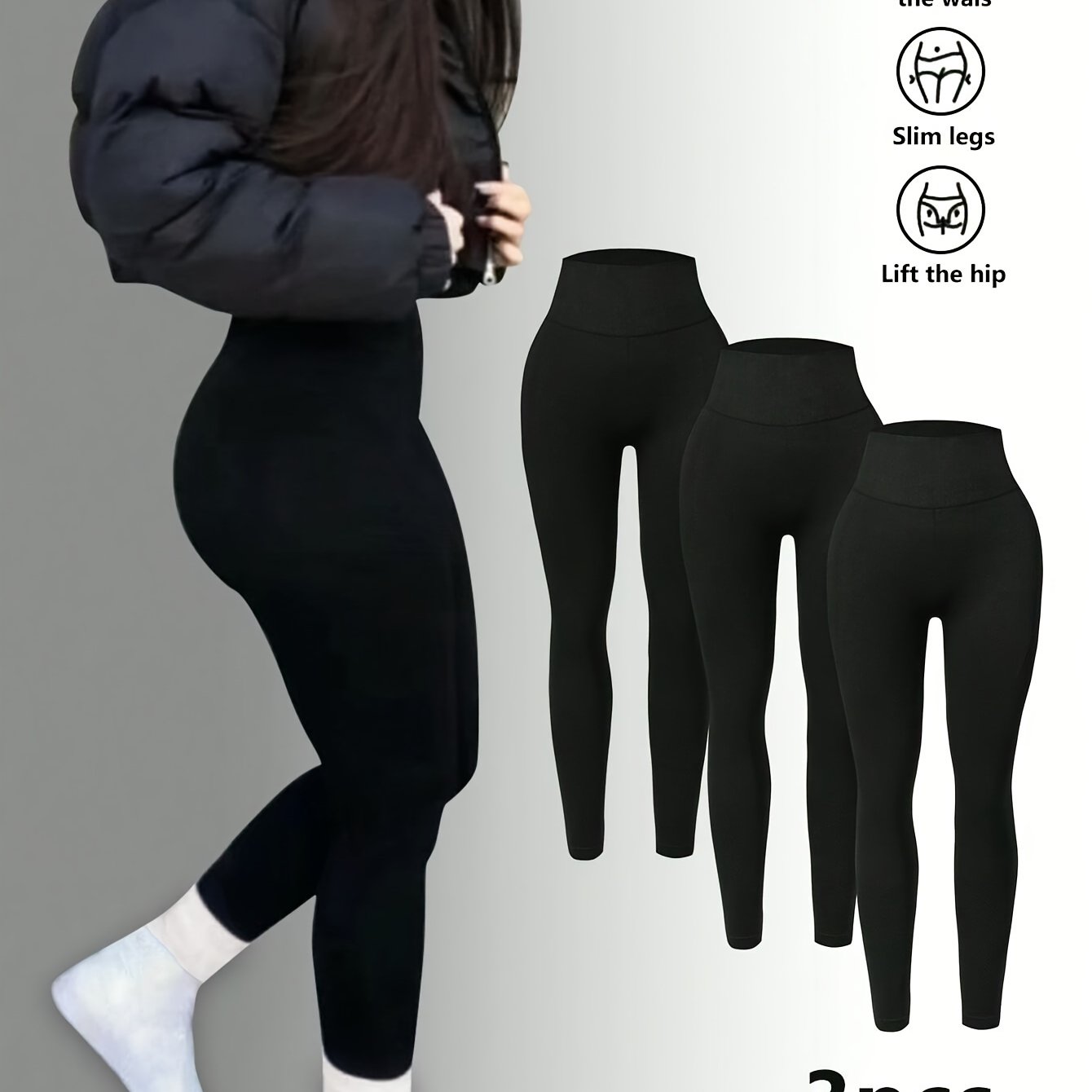 TEMU 3pcs Women's High-waisted Yoga Leggings - Stretchy, Breathable Activewear Pants For Fitness & Running, Slim Fit, Solid Black, 3pcs, Yoga Activewear | Sportswear Essentials | Leggings, Yoga Pants