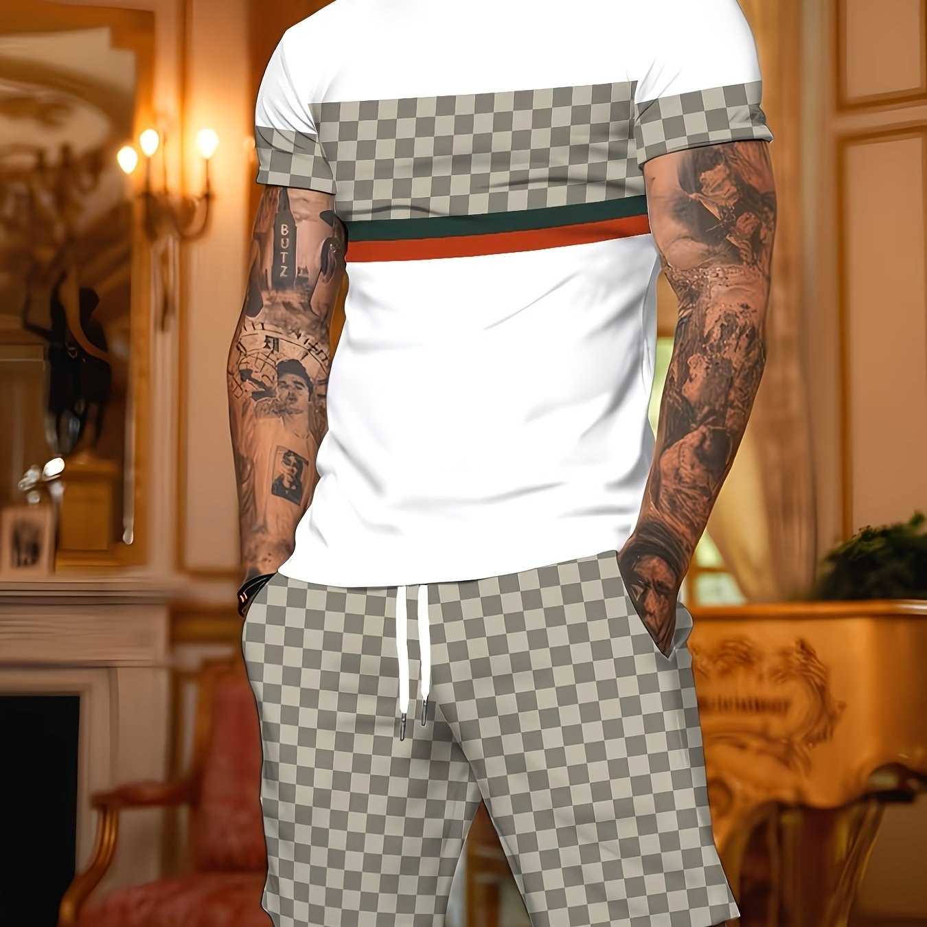 TEMU Conjunto de Camiseta y Shorts Casual Estampados para Hombre